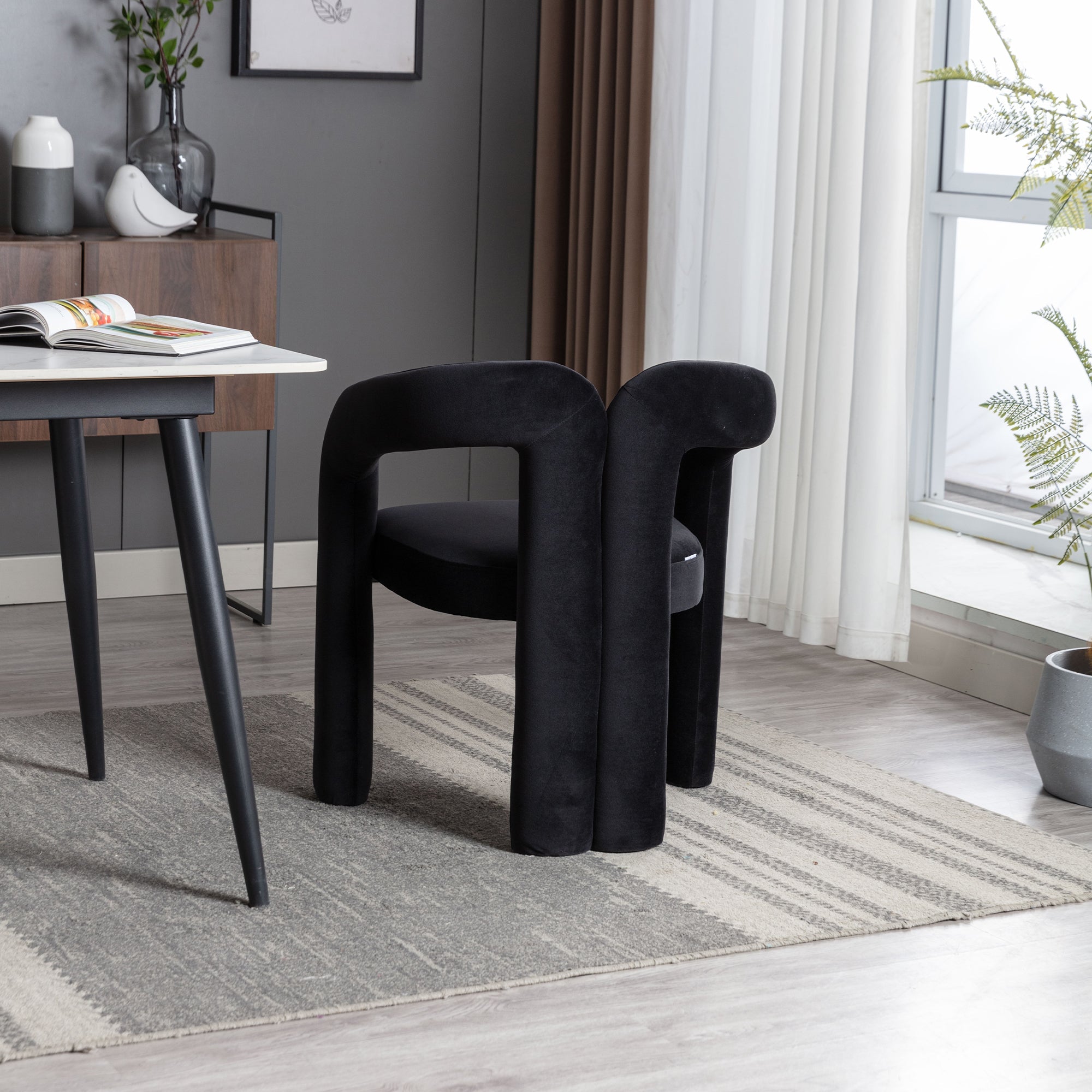Logidon fluweelaccentstoel zwart set van 2 gestoffeerde eetkamerstoelen