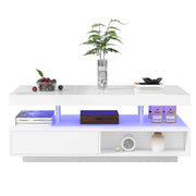 Logidon Witte Hoogglans Salontafel 95x50 cm Met Glazen Bladen