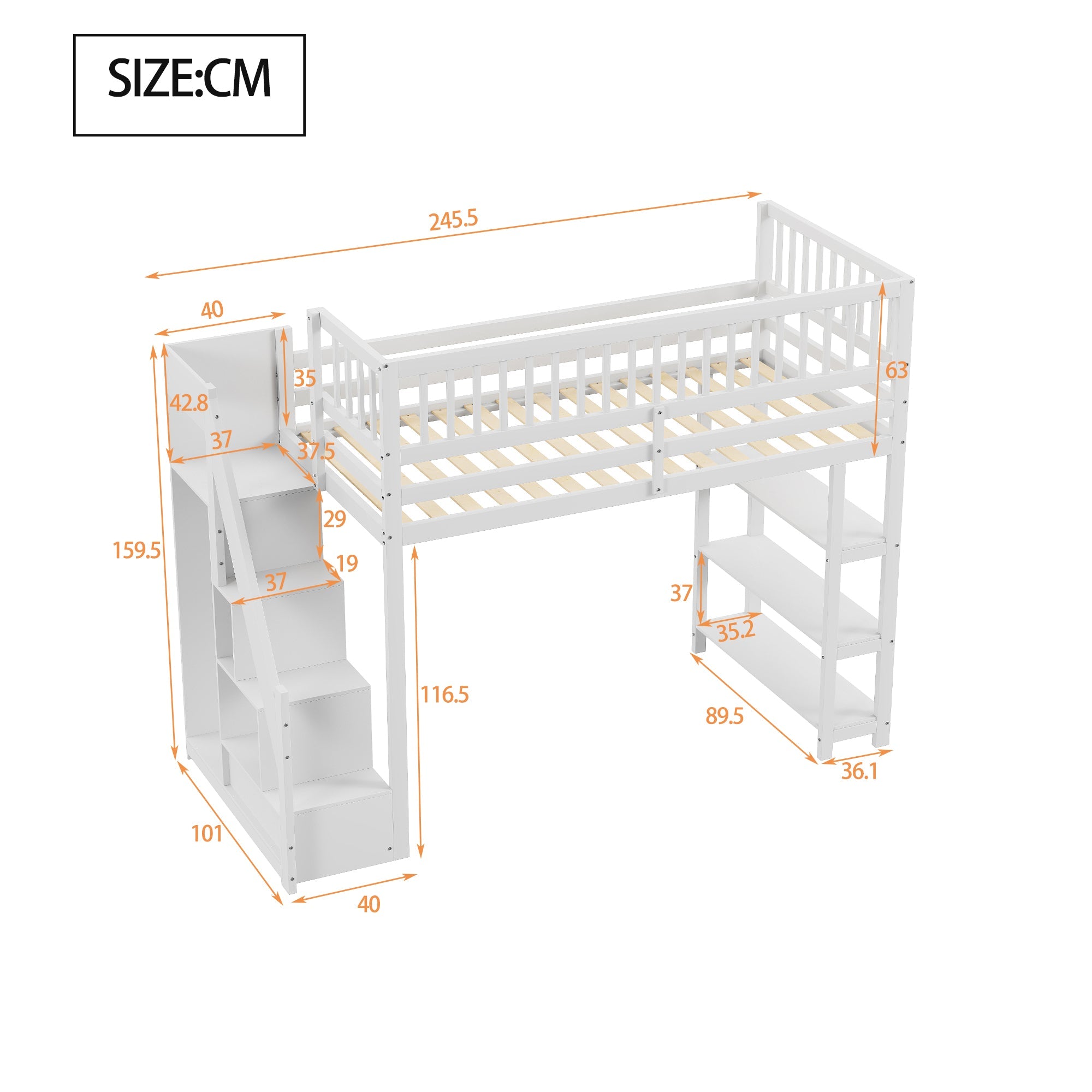Logidon hoogslaper 90x200 met kledingkast en opbergruimte wit