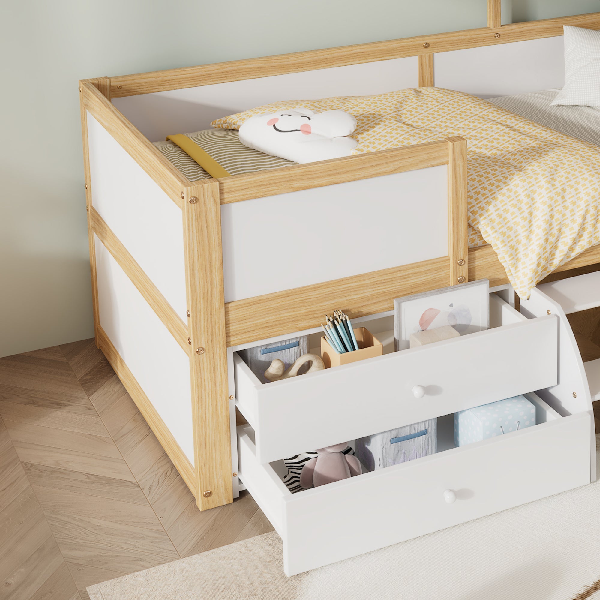Logidon halfhoog huisbed 90x200 wit naturel met dak