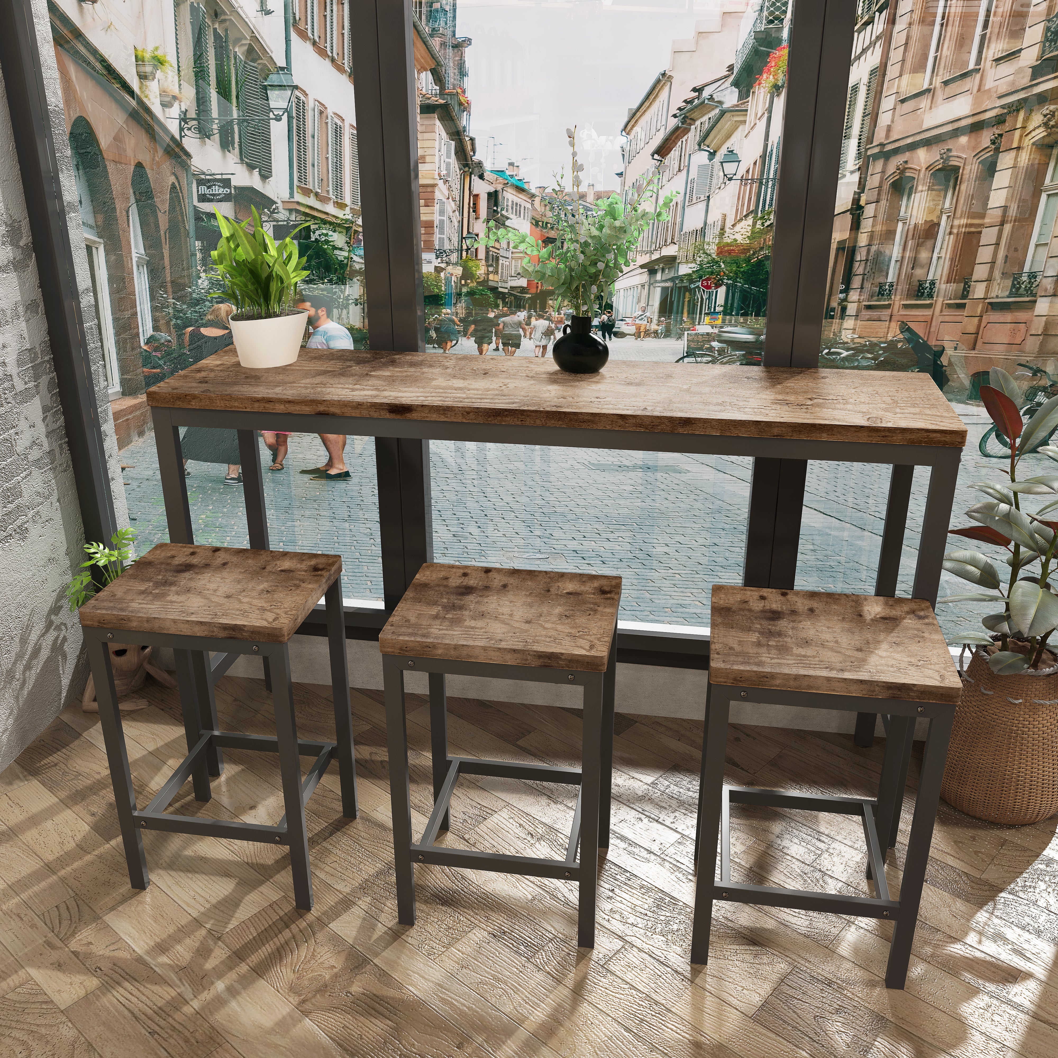 Logidon Modern Kitchen Dining Table Set with 3 Stools Natural L 153 cm