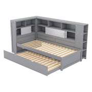 Logidon daybed 90x200 cm grijs met uitschuifbaar bed USB opbergvak