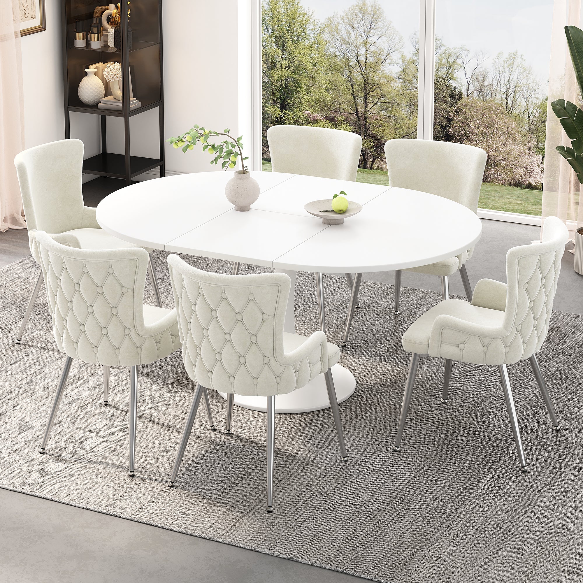 Logidon Velvet Dining Chair Set 6 Beige With Silver Metal Legs