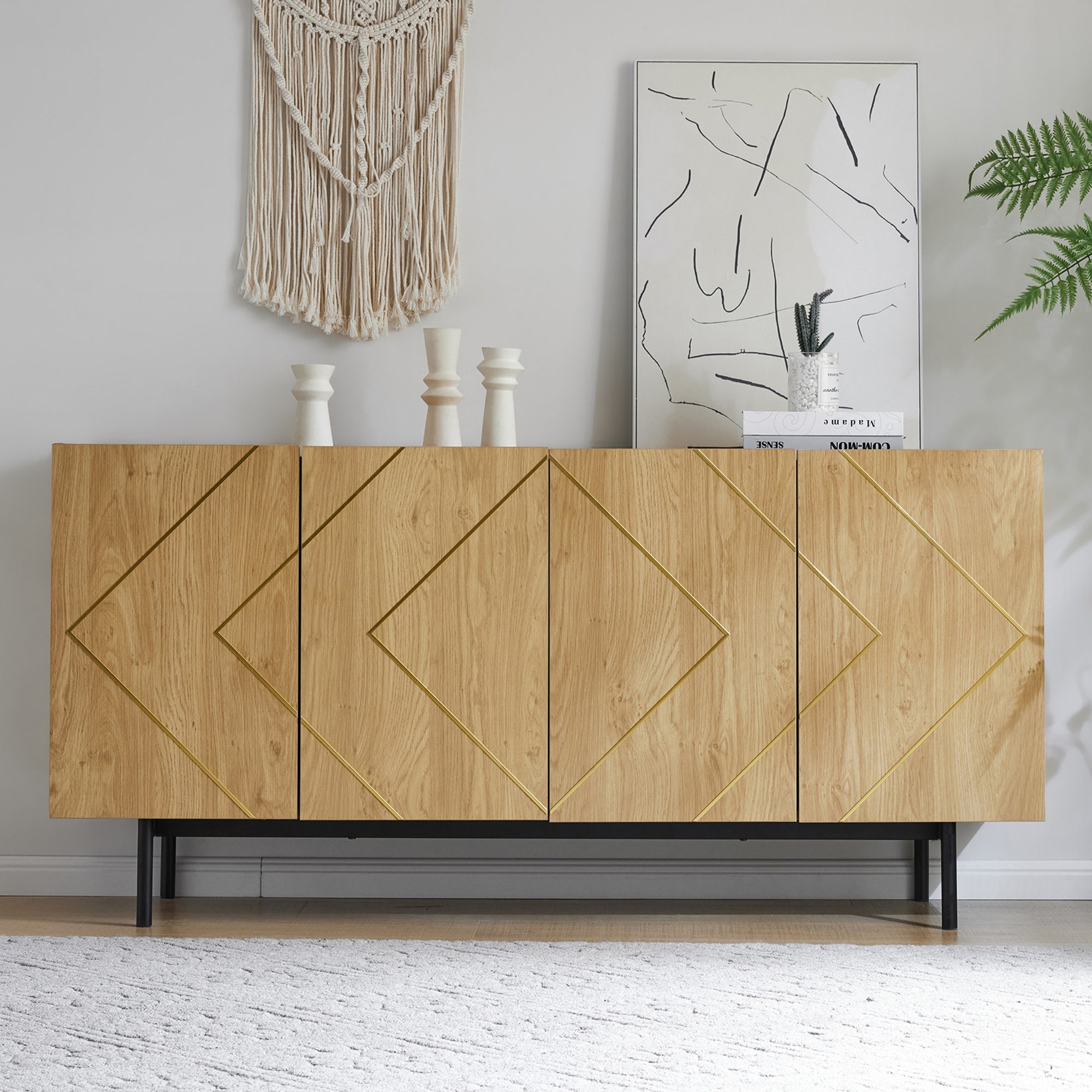 Logidon dressoir naturel hout met metalen inleg en 4 deuren 160 x 40 cm