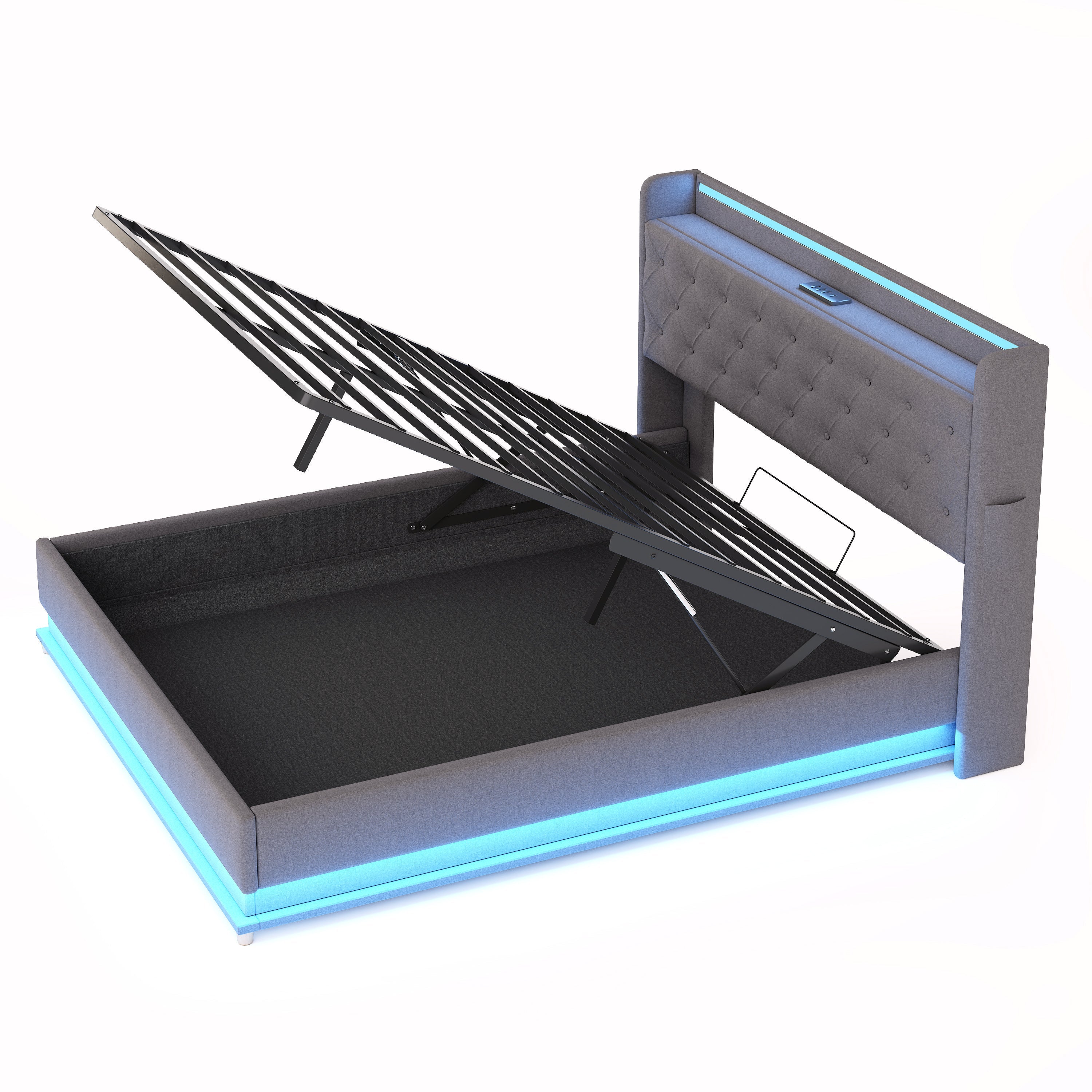 Logidon LED gestoffeerd bed 140x200 grijs met USB-oplaadpoort opbergruimte