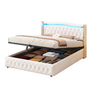 Logidon stoffen bed 160x200 beige fluweel LED-opbergruimte