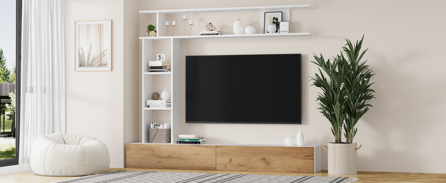 Logidon TV wandmeubel 180 cm wit houtlook met vitrinekasten