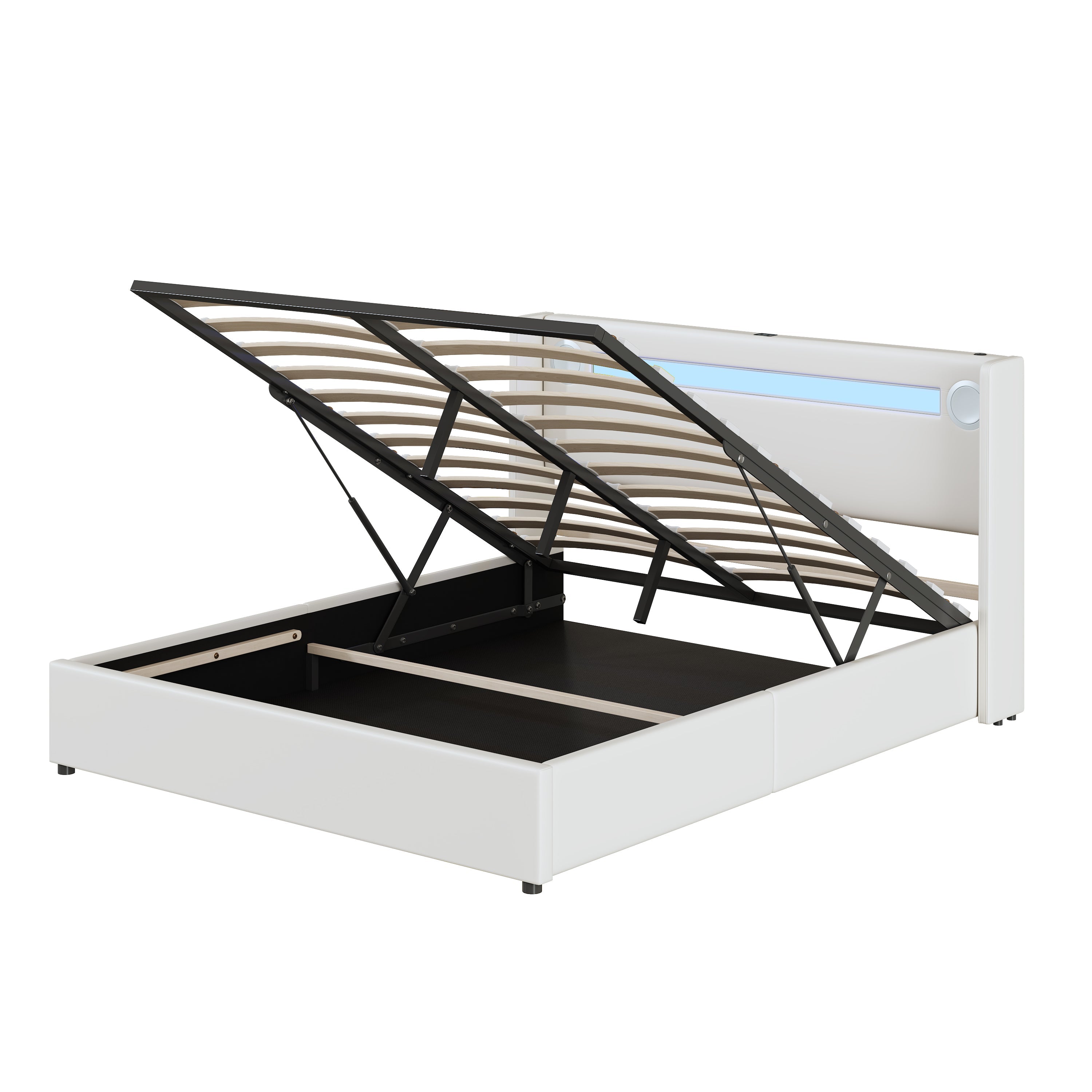 Logidon gestoffeerd bed 160x200 wit met LED lichtstrip Bluetooth USB