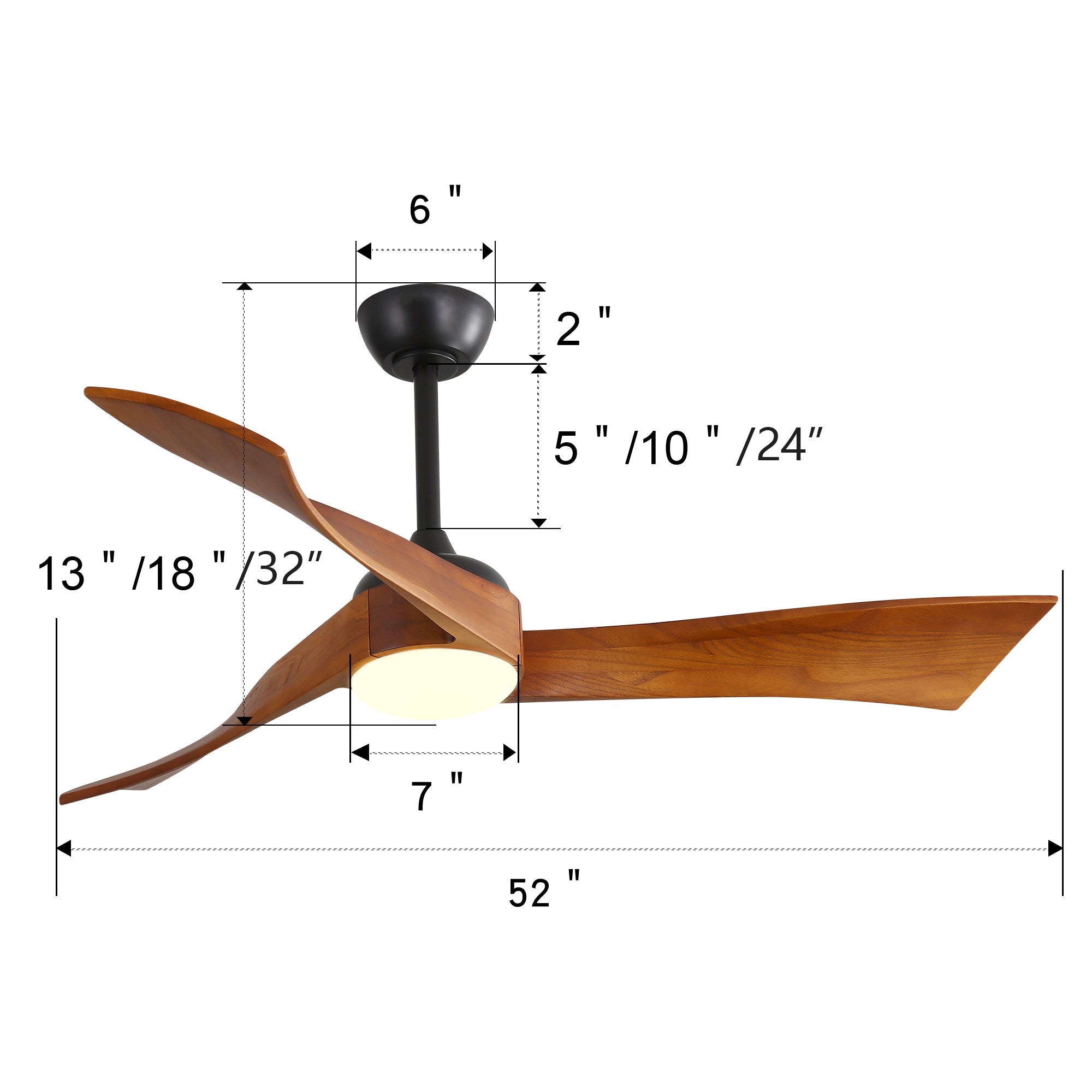 Logidon plafondventilator 52 inch zwart stille gelijkstroommotor afstandsbediening