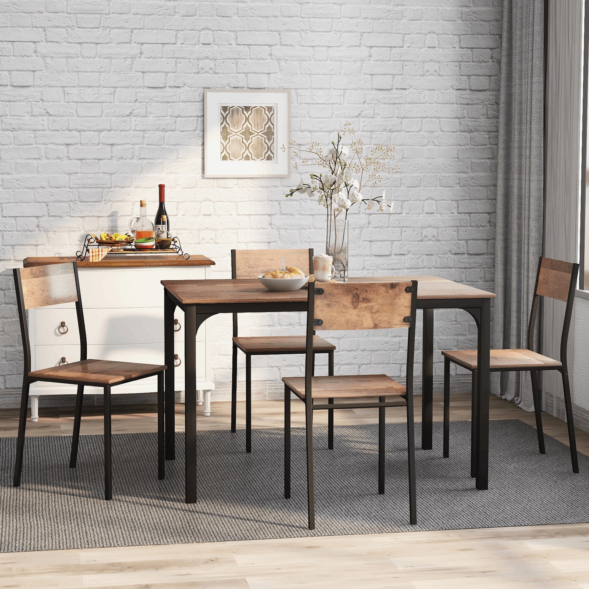 Logidon eettafelgroep vintage bruin met 4 stoelen voor balkon