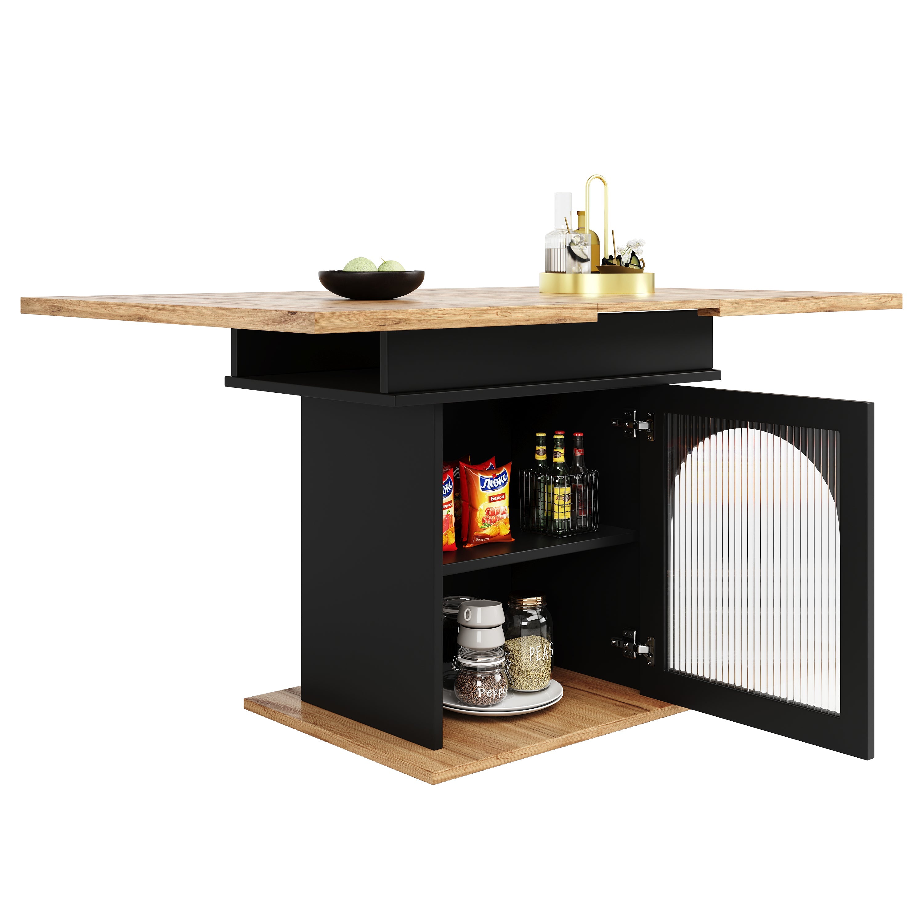 Logidon eettafel telescopische tafel 140×80 cm met drie opbergniveaus