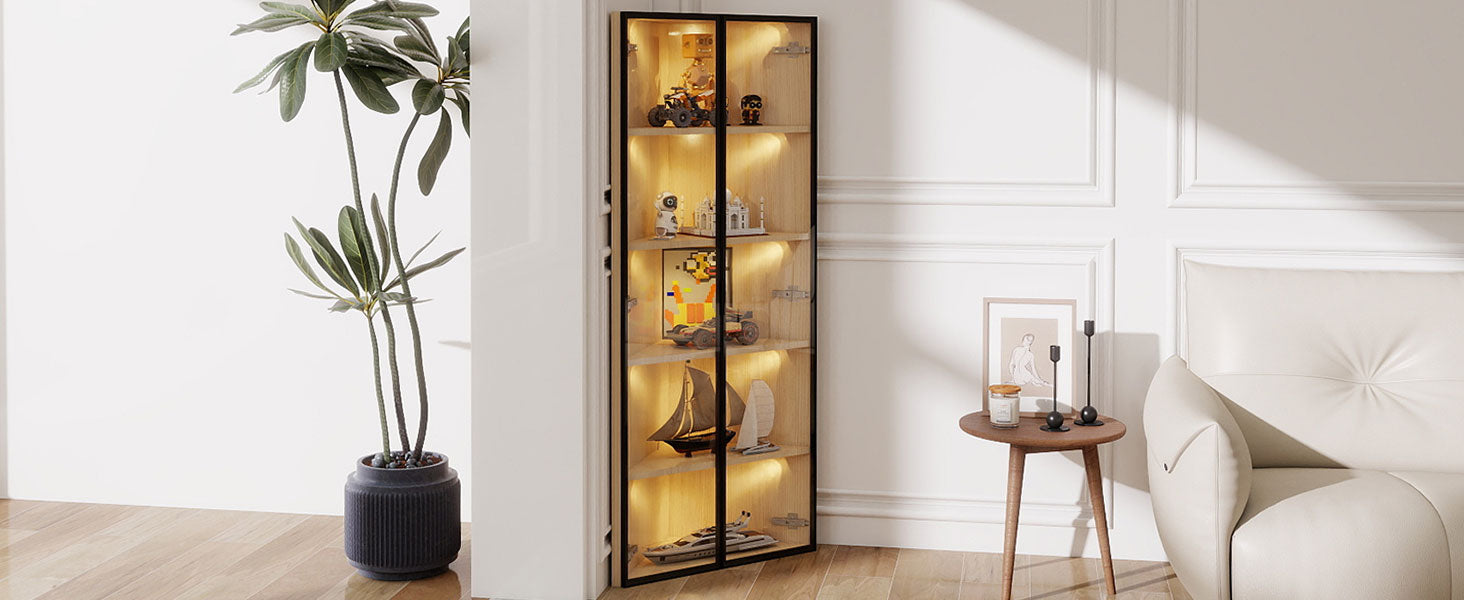 Logidon LED glazen vitrine 62 cm 35 cm 160 cm eiken hoekvitrine met deur