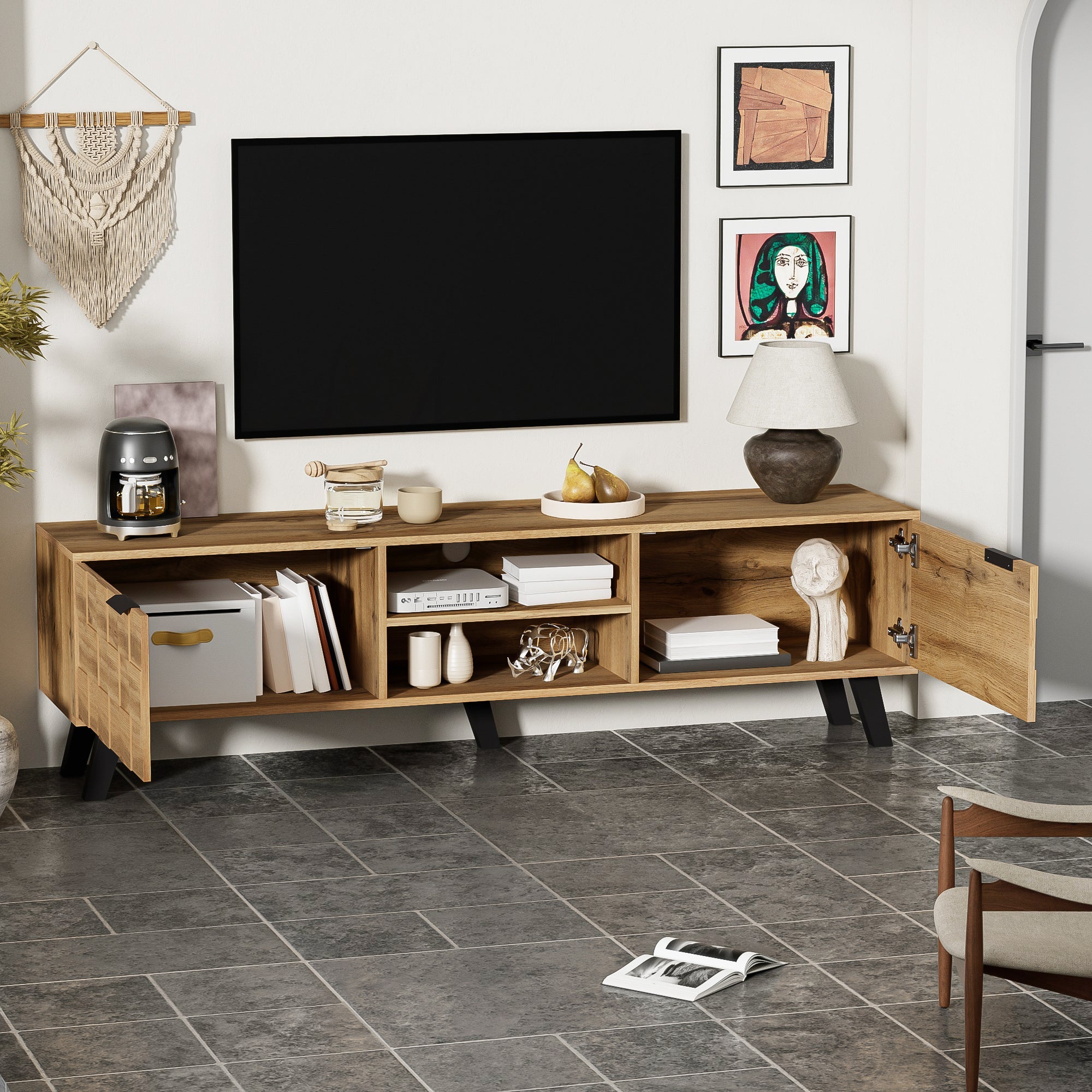 Logidon Modern TV-meubel hout 2 deuren 2 vakken 160,5x35,5x45 cm