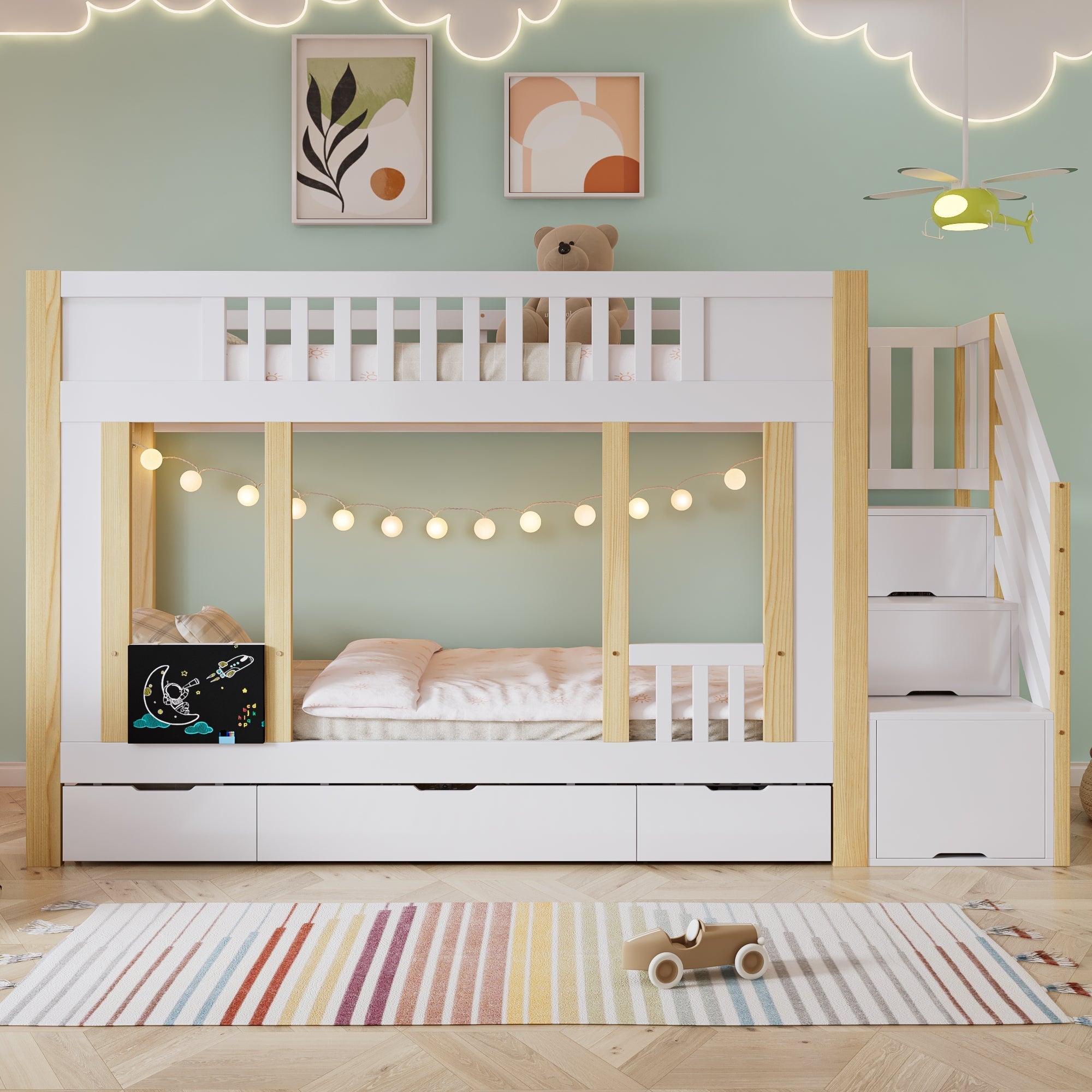 Logidon stapelbed kinderhoogslaper met trapkast opbergruimte 90x200