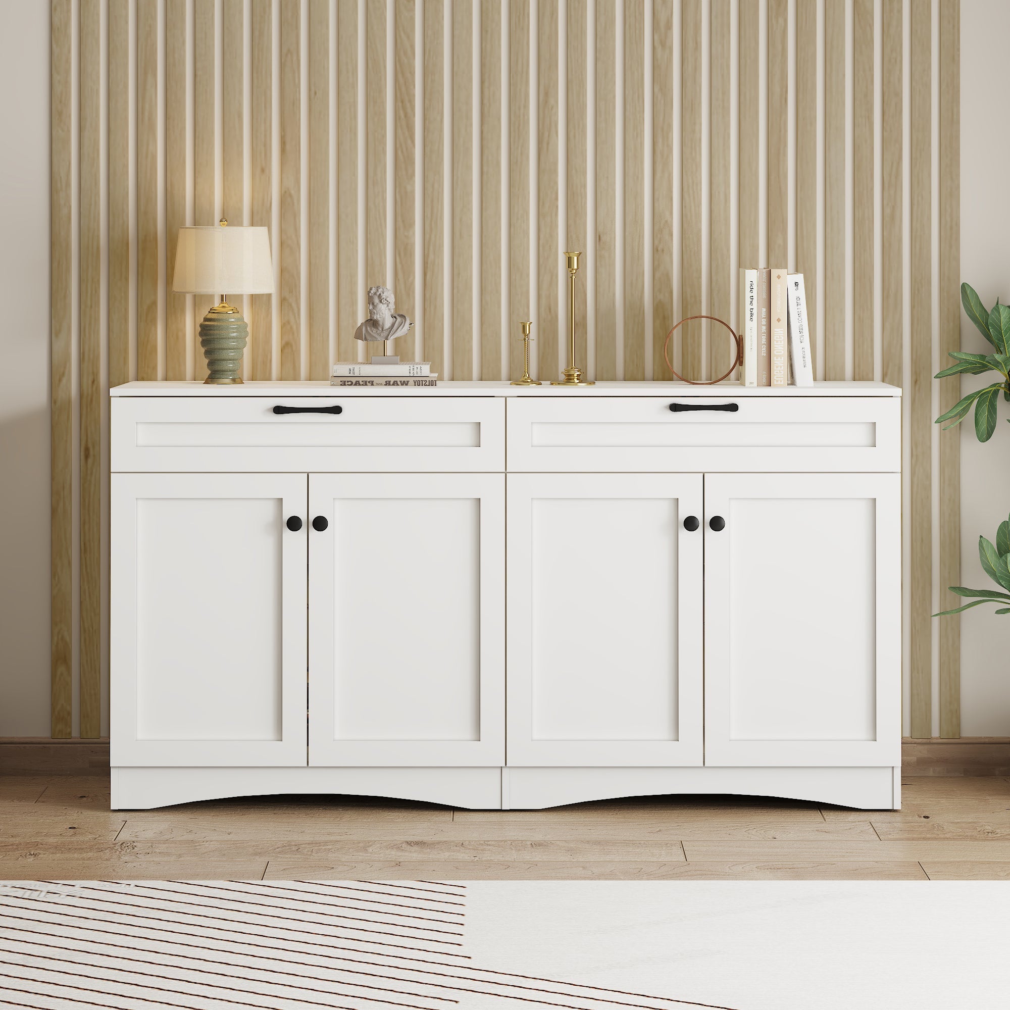 Logidon Dressoir 160 x 40 x 85 cm – Wit dressoir met 2 lades