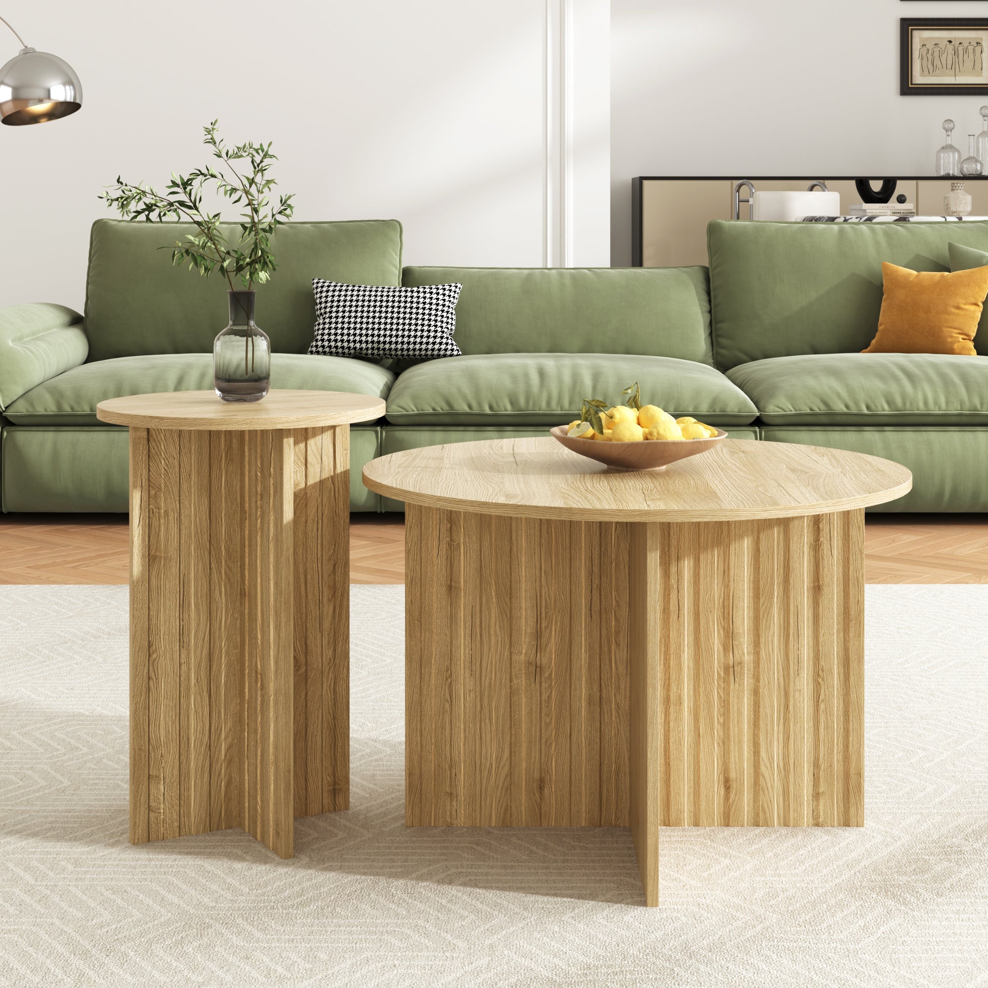 Logidon Nesttafelset 2-delig Naturel Hout Rond 76 Cm Scandinavisch