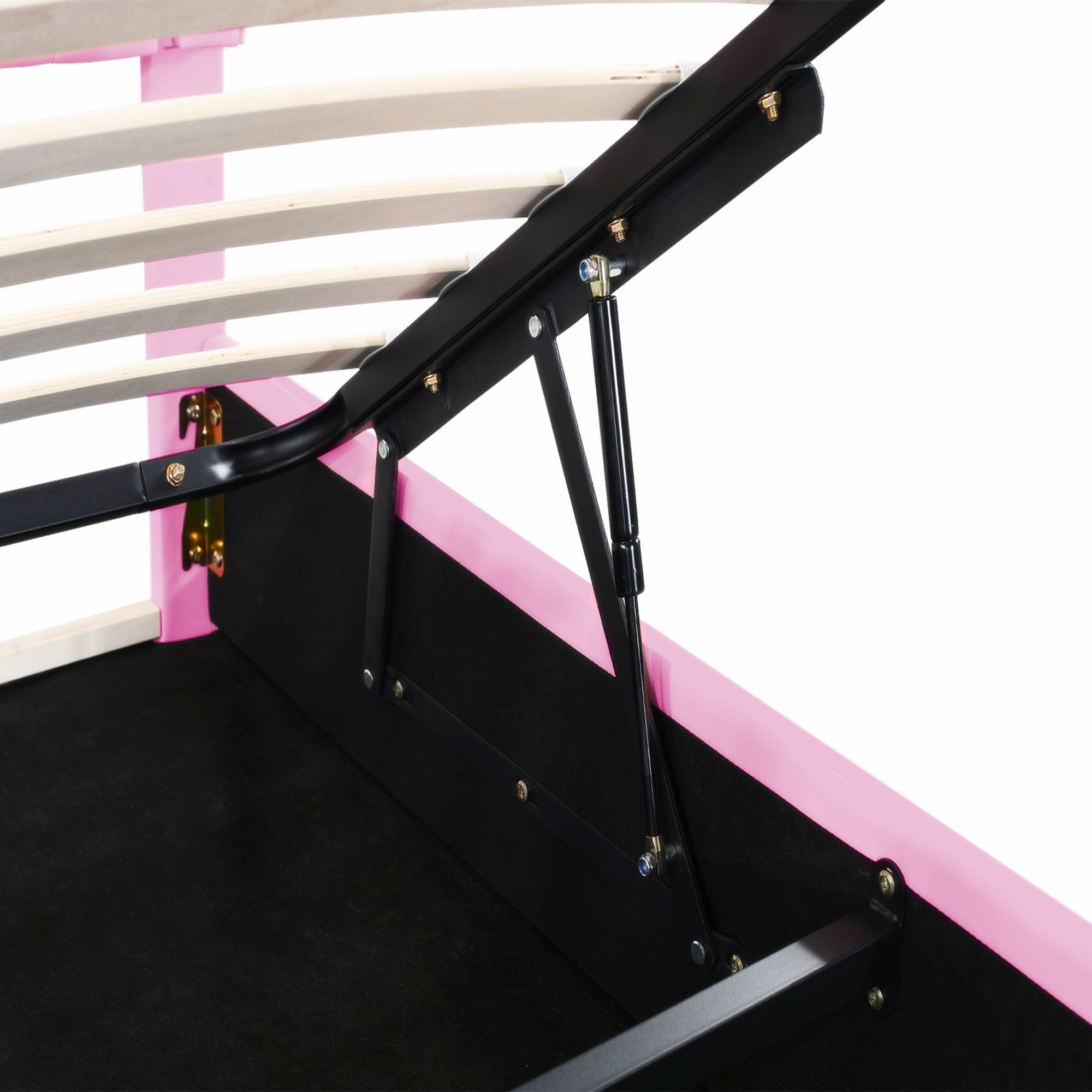Logidon kinderbed 140x200 roze gestoffeerd bed met hydraulische opbergruimte