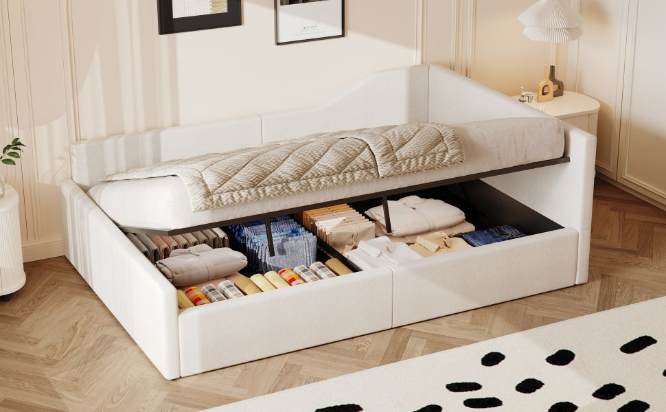 Logidon gestoffeerd dagbed 140x200 met opbergruimte beige