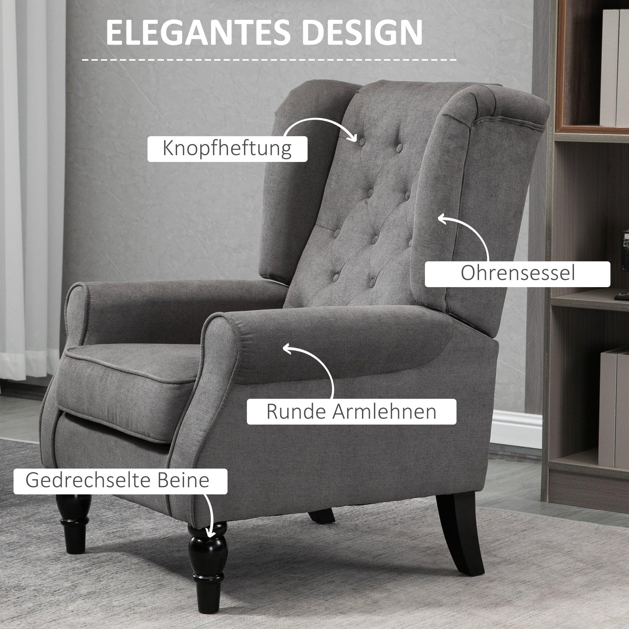 Logidon Wing Chair Met Tufting Donkergrijs 74x86x102 cm