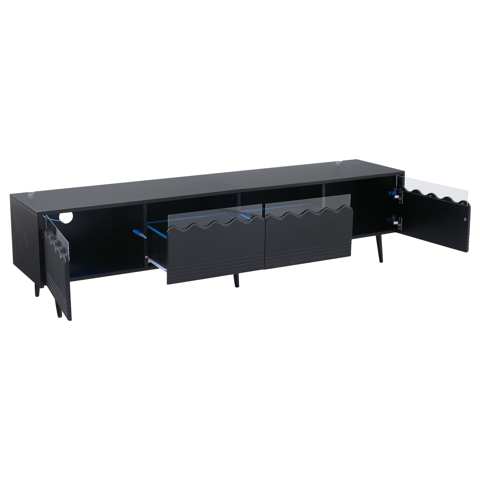 Logidon 176x38x45 cm zwart TV-lowboard met LED-verlichting