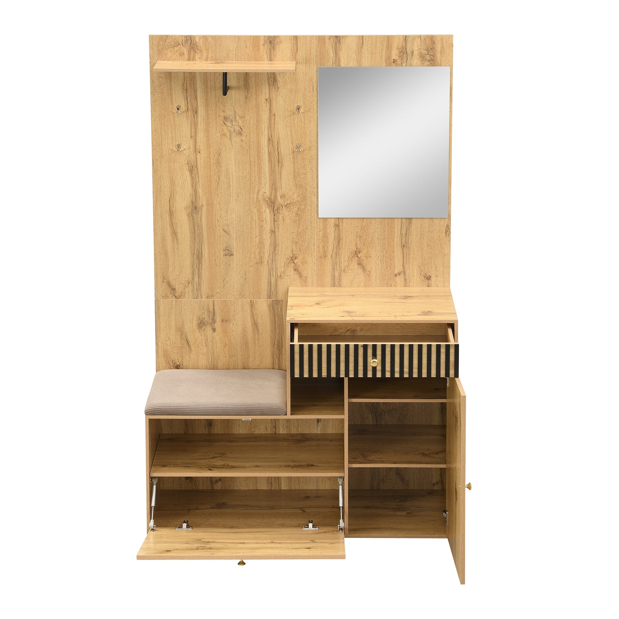 Logidon kledingkastset compacte kledingkast 110x185,5x37 cm natuurlijke MDF spiegel