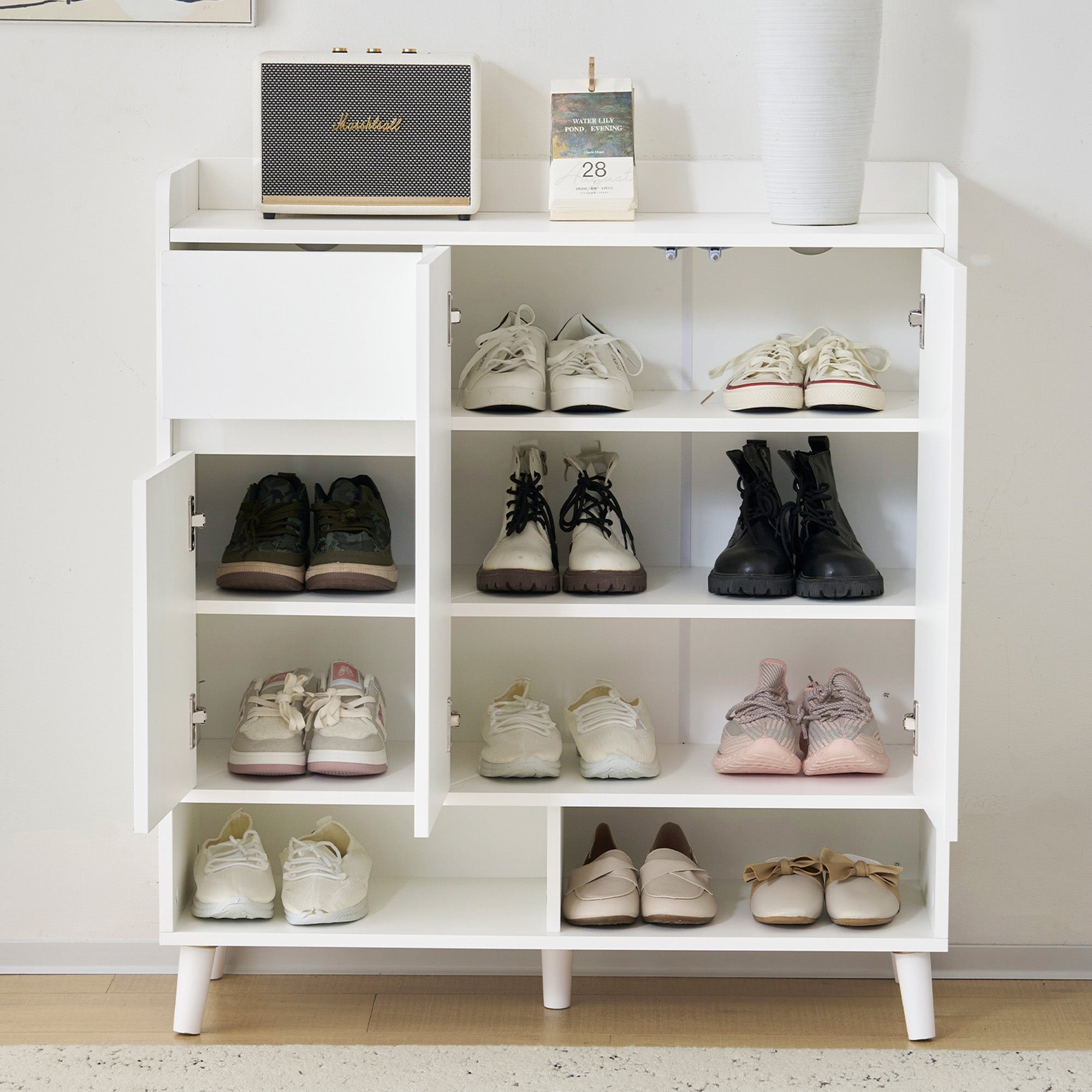 Logidon White Shoe Cabinet Chest of Drawers Adjustable Shelves 90x99x35 cm