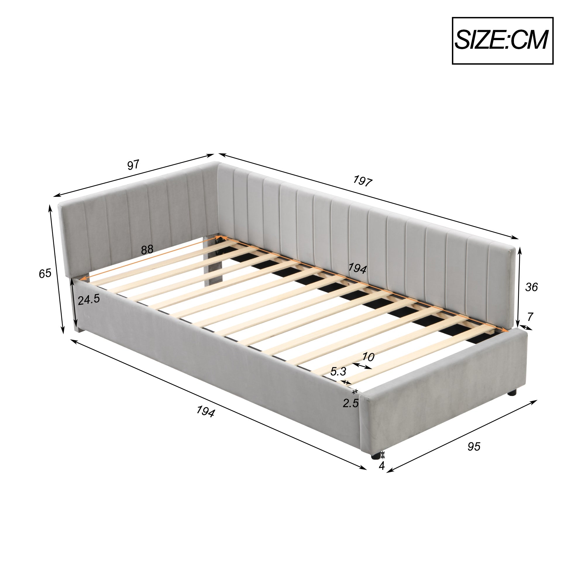 Logidon gestoffeerd bed 90x200 grijs met lattenbodem multifunctioneel bed