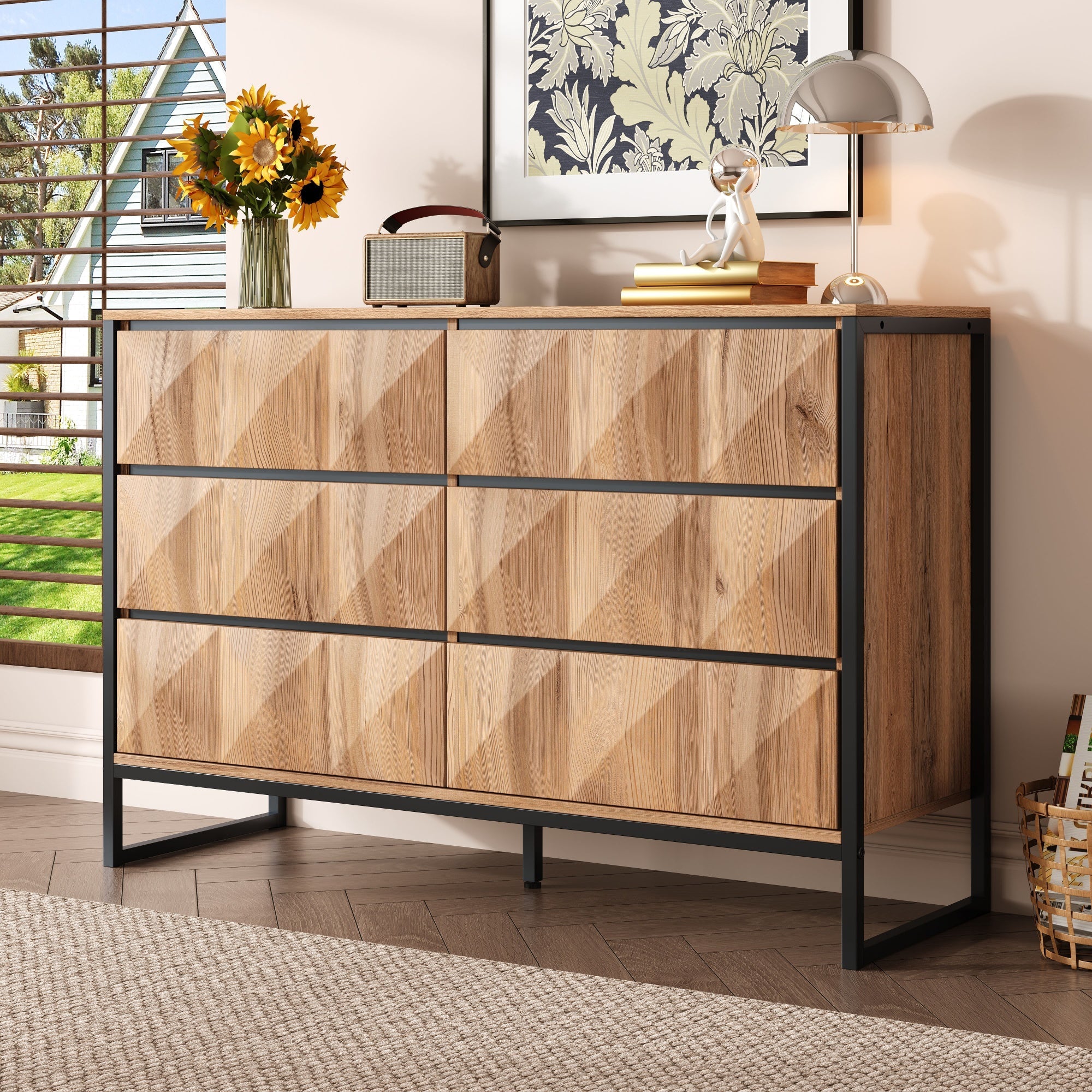 Logidon dressoir 120x40x80 zwart houtlook 6 lades