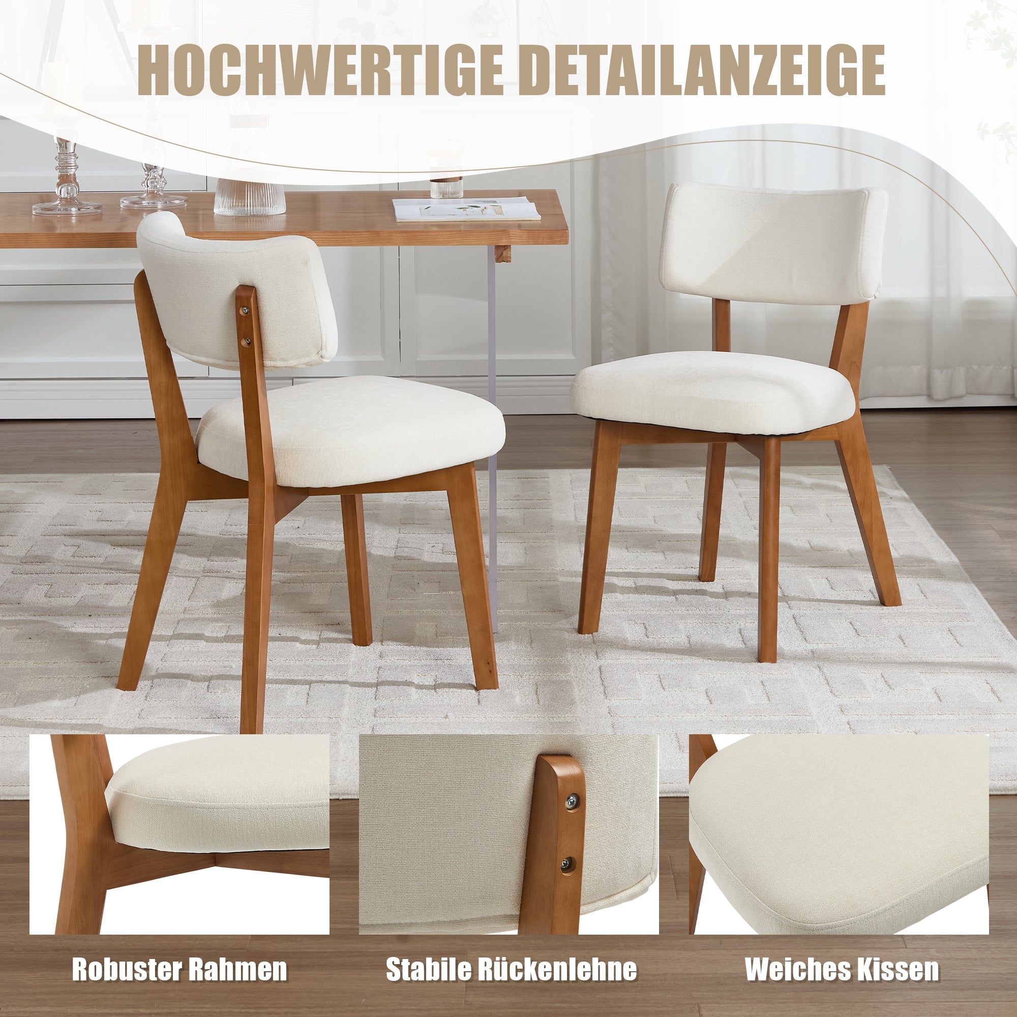 Logidon Set van 2 eetkamerstoelen Modern Retro met massief houten poten Beige