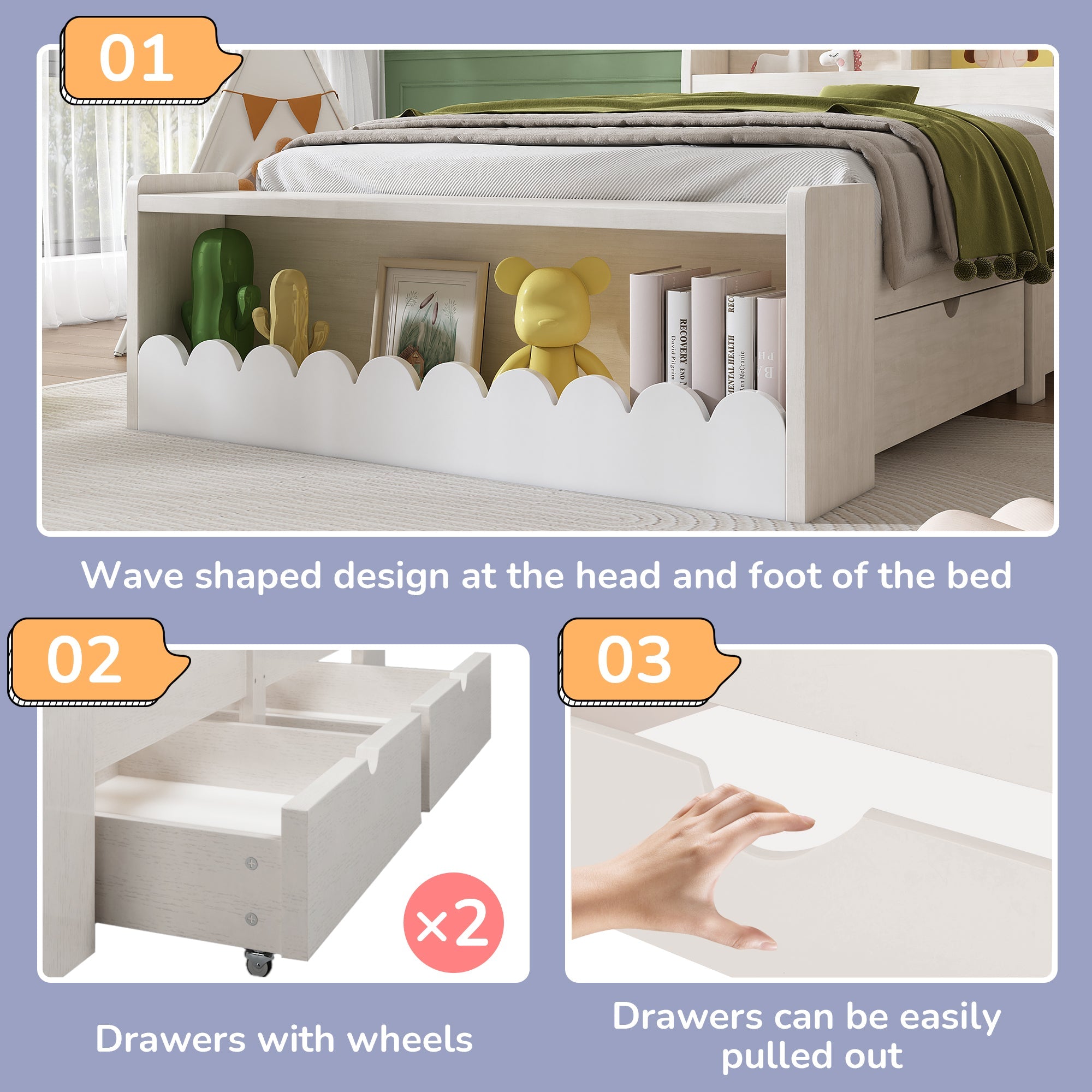Logidon kinderbed 90x200 wit eiken opberglades