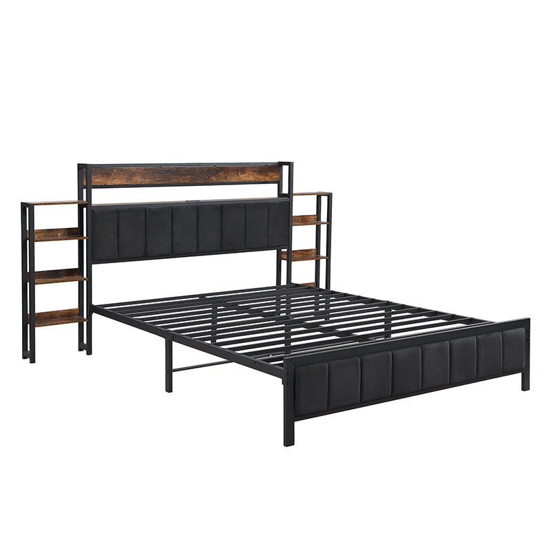 Logidon metalen bed 140x200 met opbergruimte USB-poorten zwart walnoot