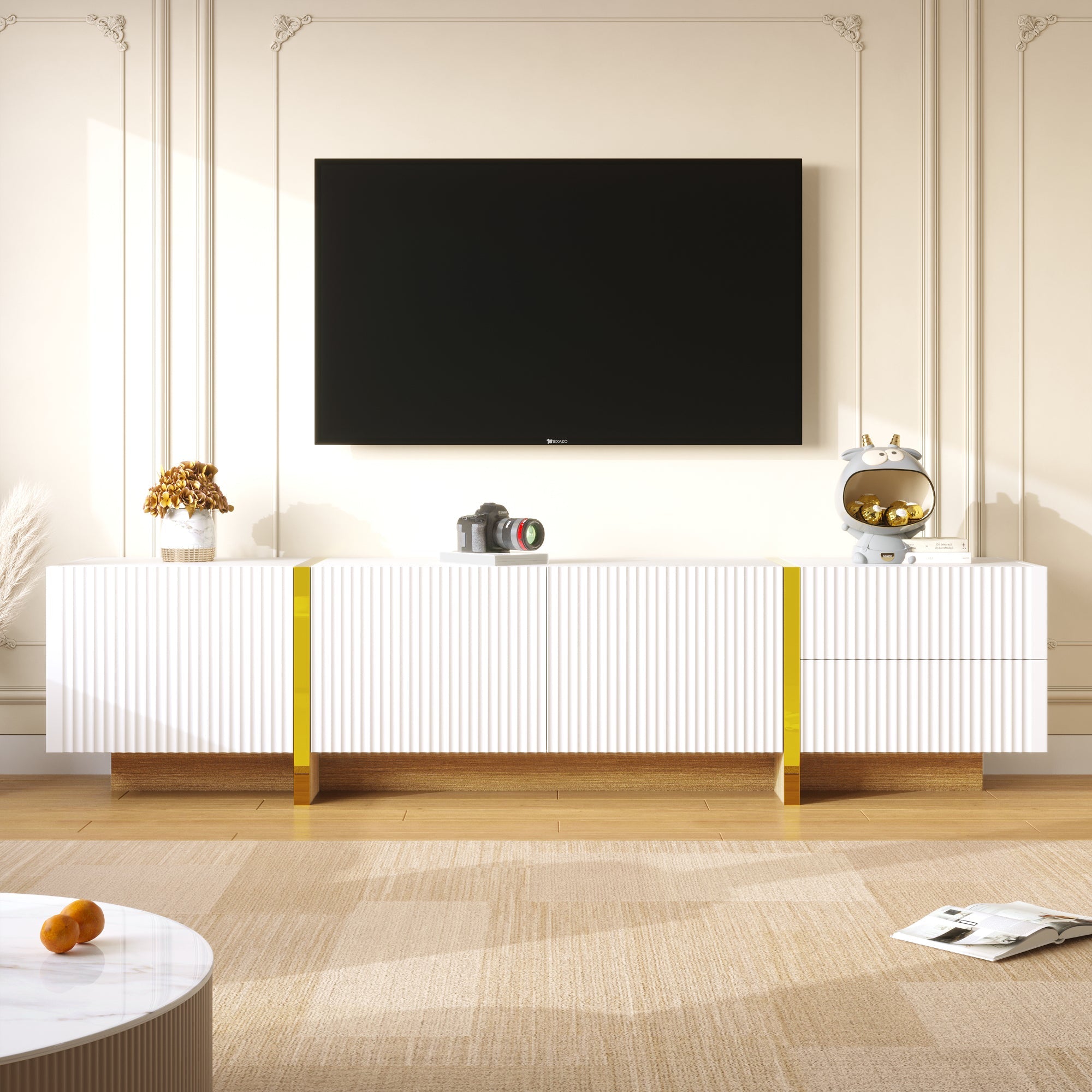 Logidon TV-meubel 190 cm wit goud houtnerf 3 deuren 2 lades