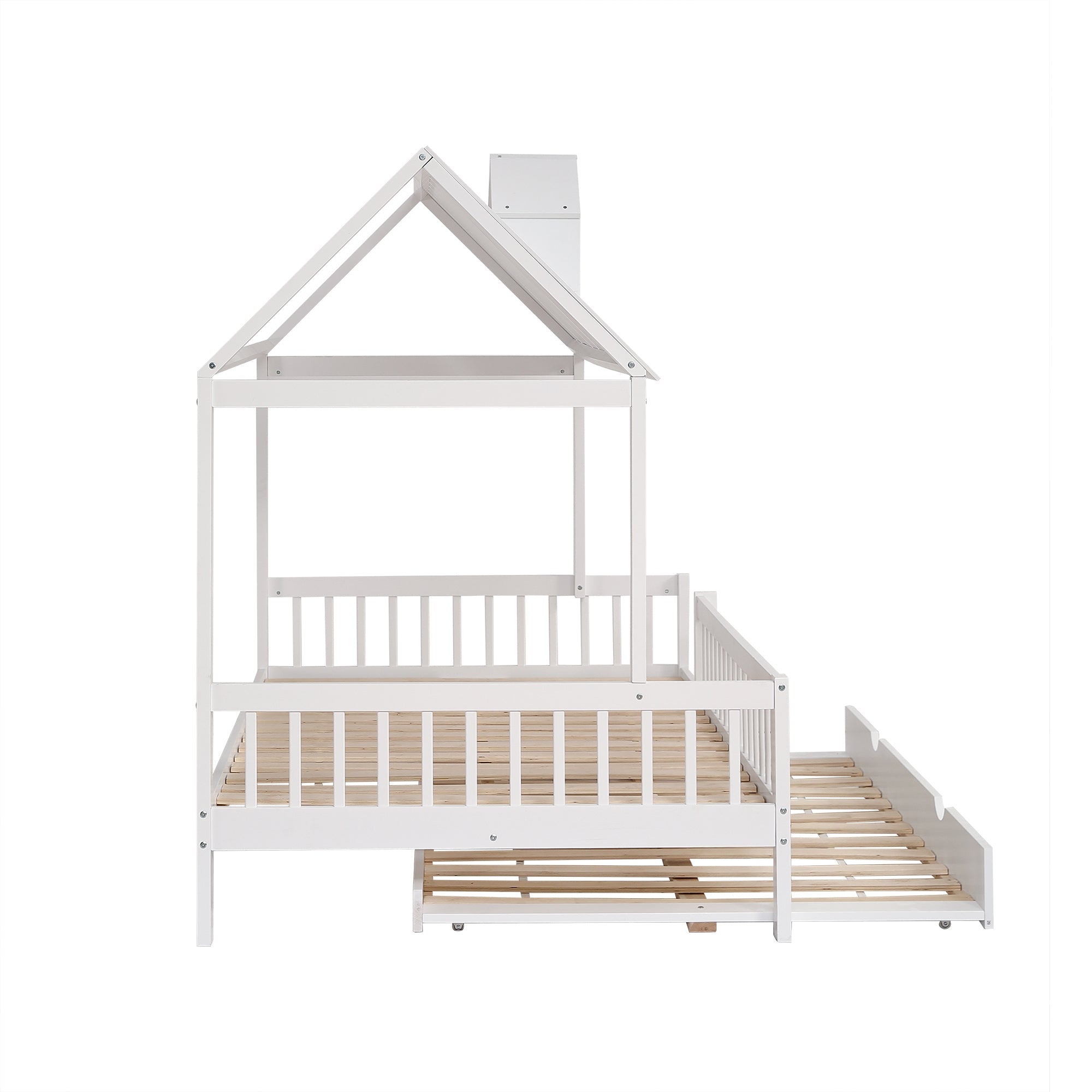 Logidon huisbed met onderschuifbed wit grenen MDF 120x200/190