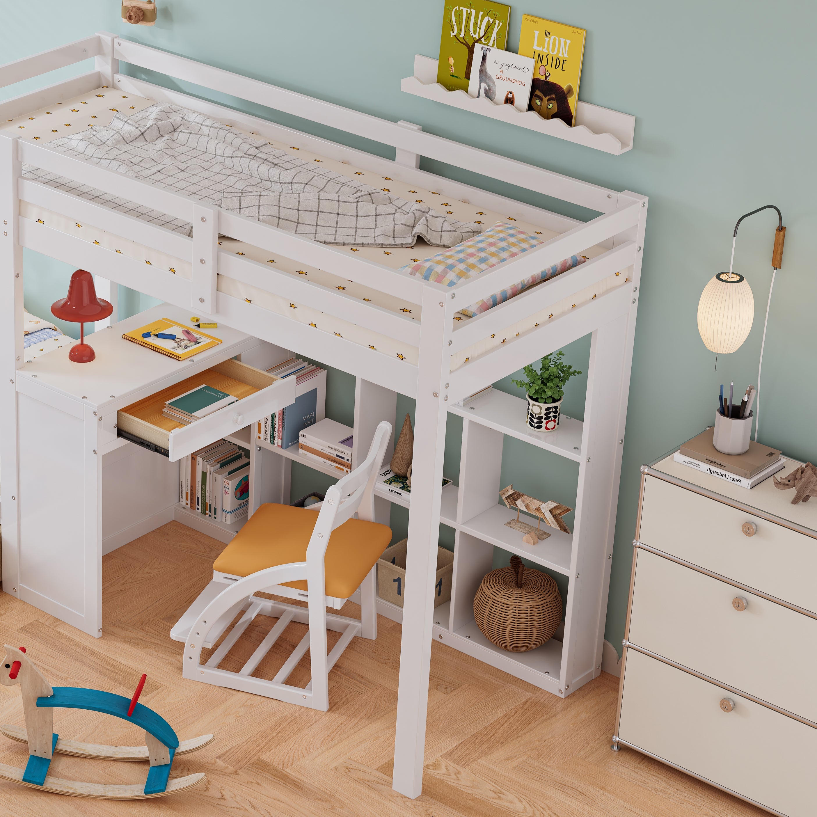 Logidon stapelbed 90x200 cm witte drietrapsladder met bureau