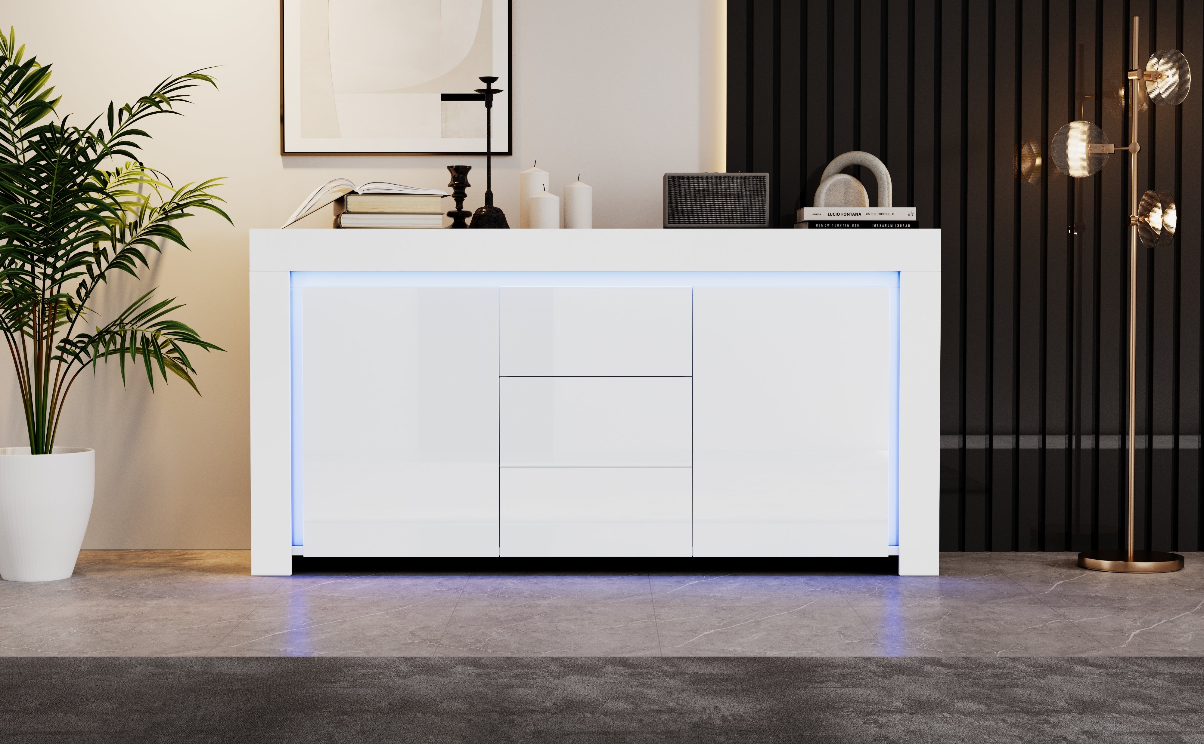 Logidon wit hoogglans dressoir 140x40x65 cm met LED verlichting