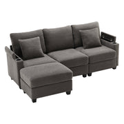 Logidon L-vorm Hoekbank Donkergrijs Corduroy Met USB-oplader