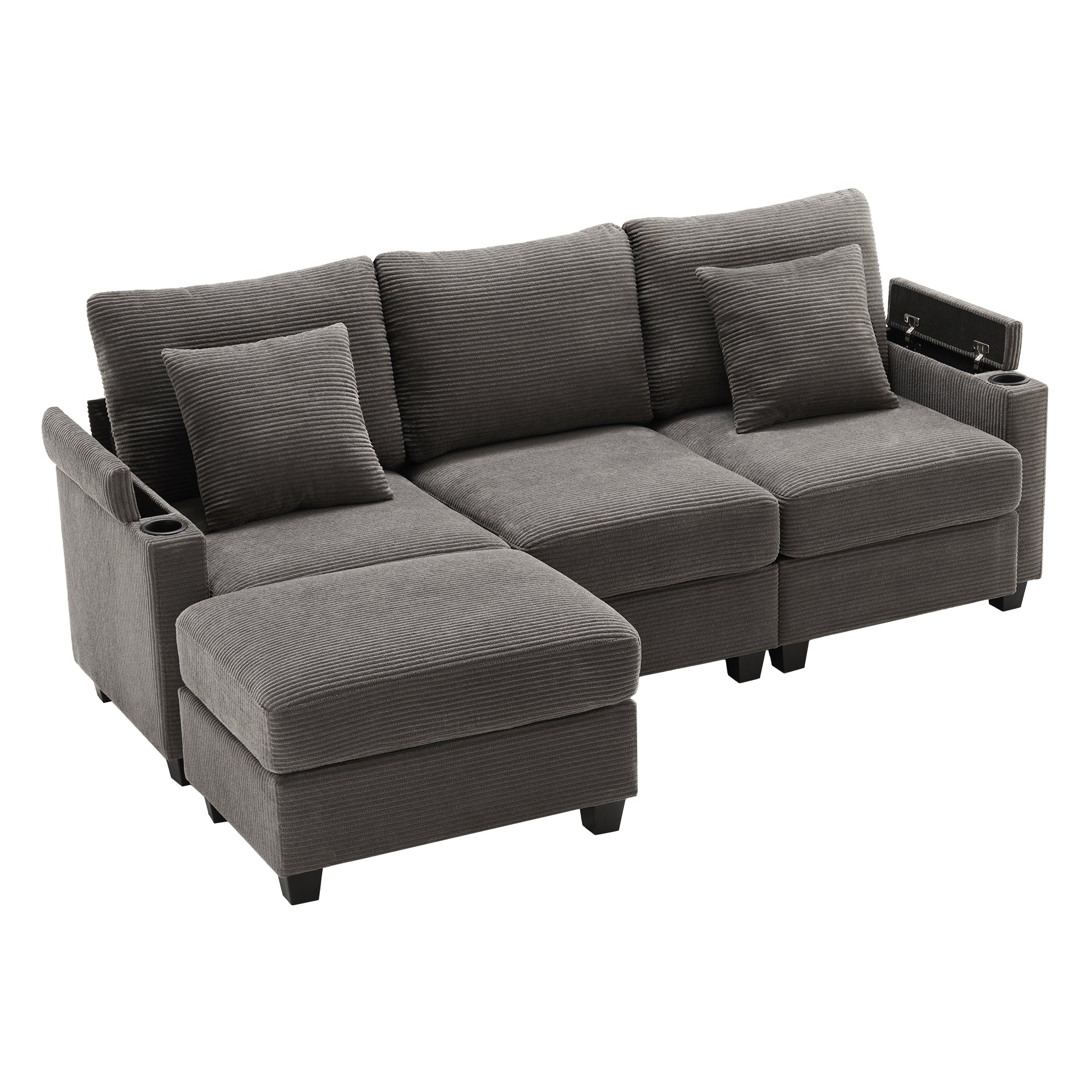 Logidon L-vorm Hoekbank Donkergrijs Corduroy Met USB-oplader