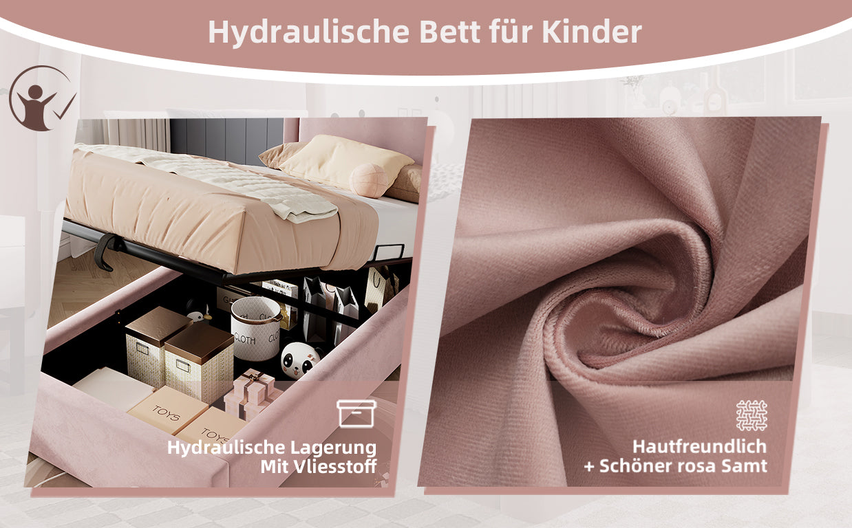 Logidon gestoffeerd bed kinderbed roze 90x200 cm met matras