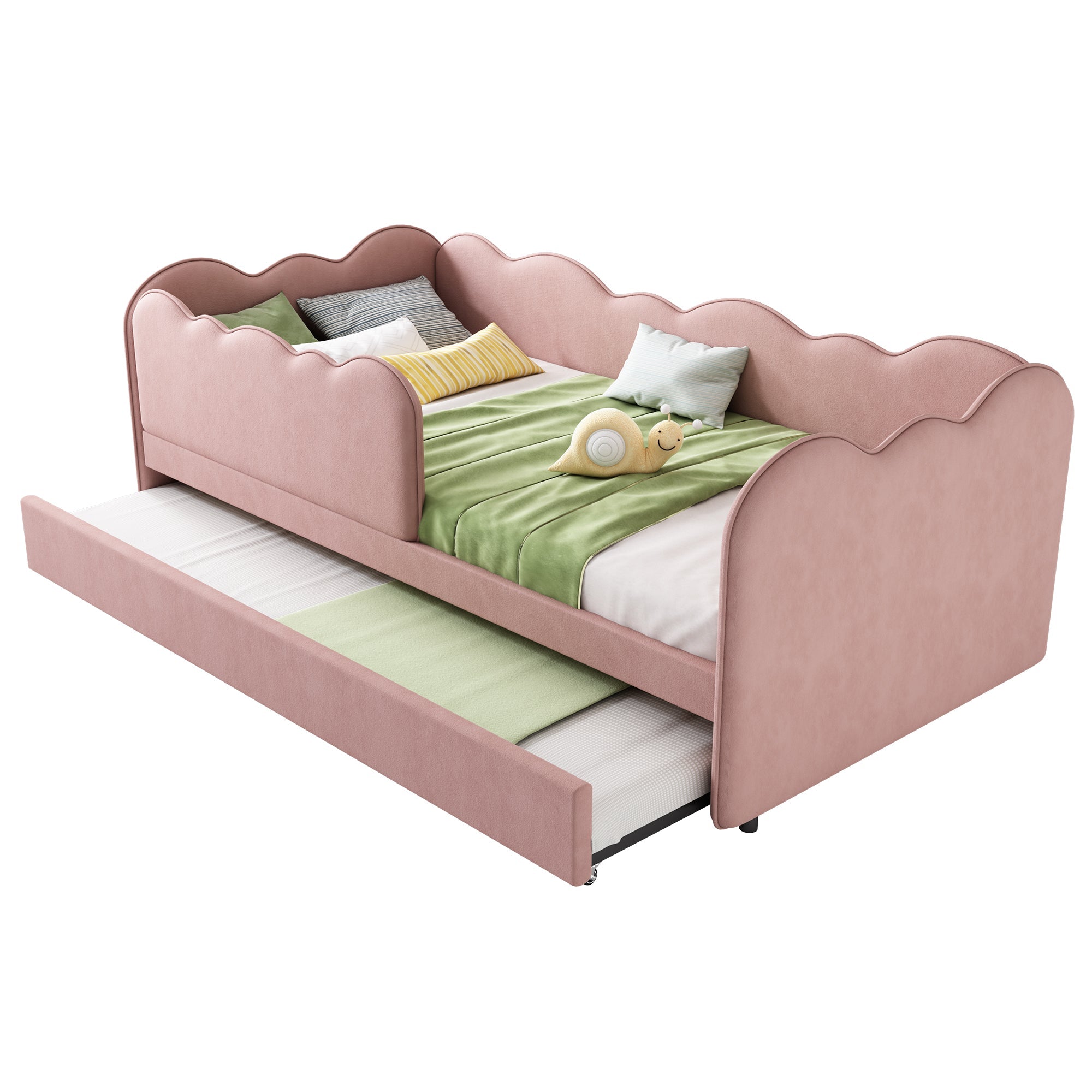 Logidon gestoffeerd dagbed 90x190 roze met uitschuifbaar bed