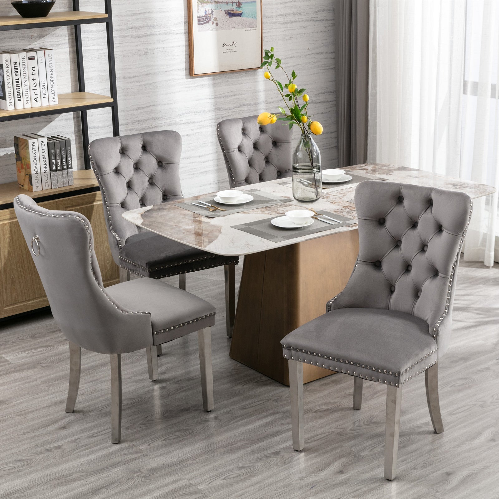 Logidon Nikki Collection Dining Table Chair Set of 2 Gray Luxury Velvet Cover