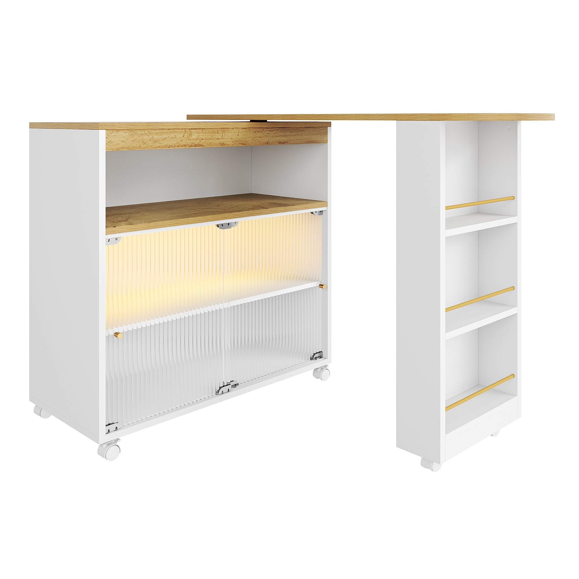 Logidon Uitschuifbare bartafel met opbergruimte LED Wit 138-204 cm
