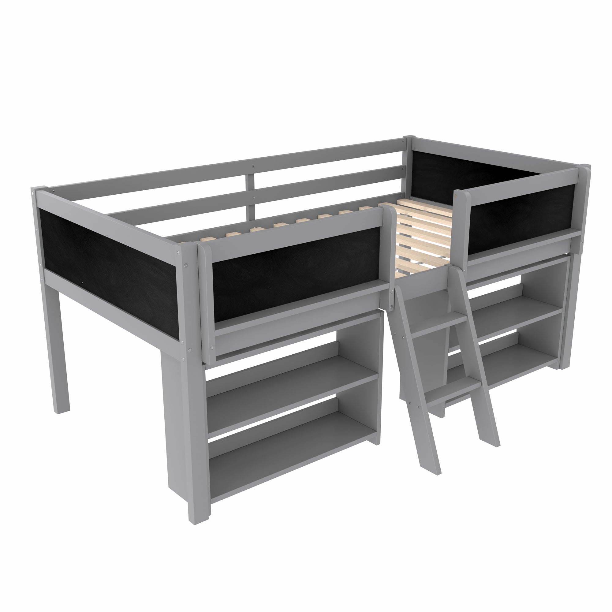 Logidon halfhoogslaper 90x200 cm met opbergruimte en ladder grijs