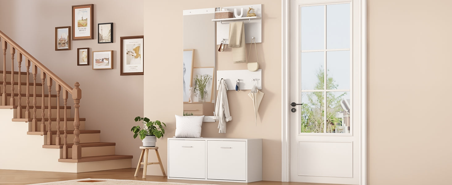 Logidon kledingkastset 4-delige spiegel schoenenkast wit 90x30x41,5 cm