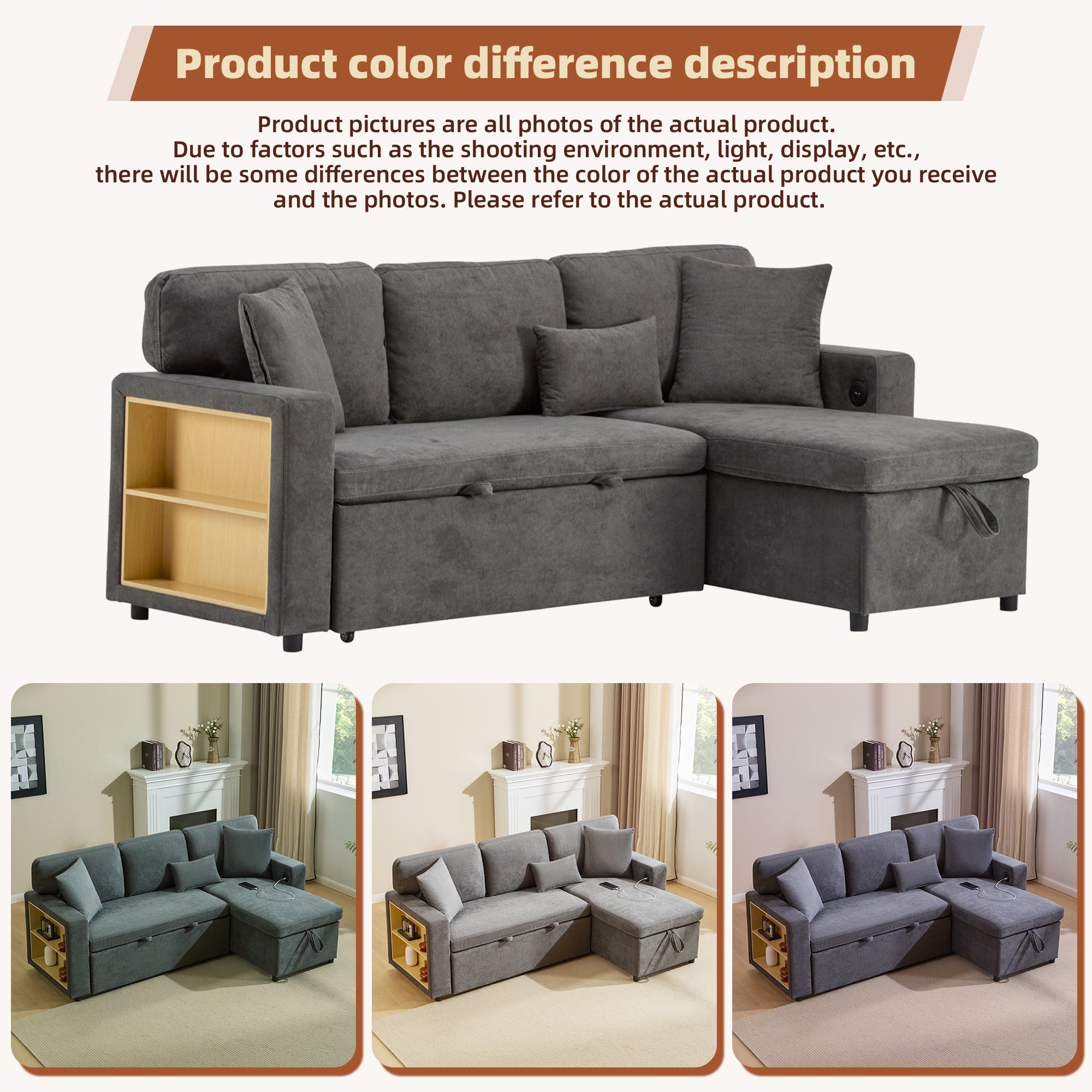 Logidon Corner Sofa Gray Extendable Bed With Bed Box Shelf 214x131