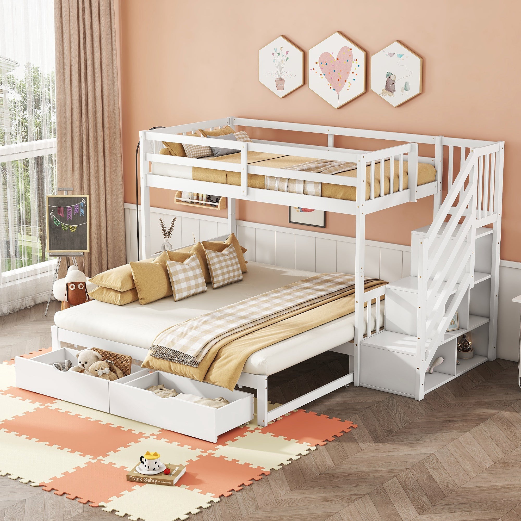 Logidon stapelbed 90x200 wit met uitschuifbaar bed 2 lades