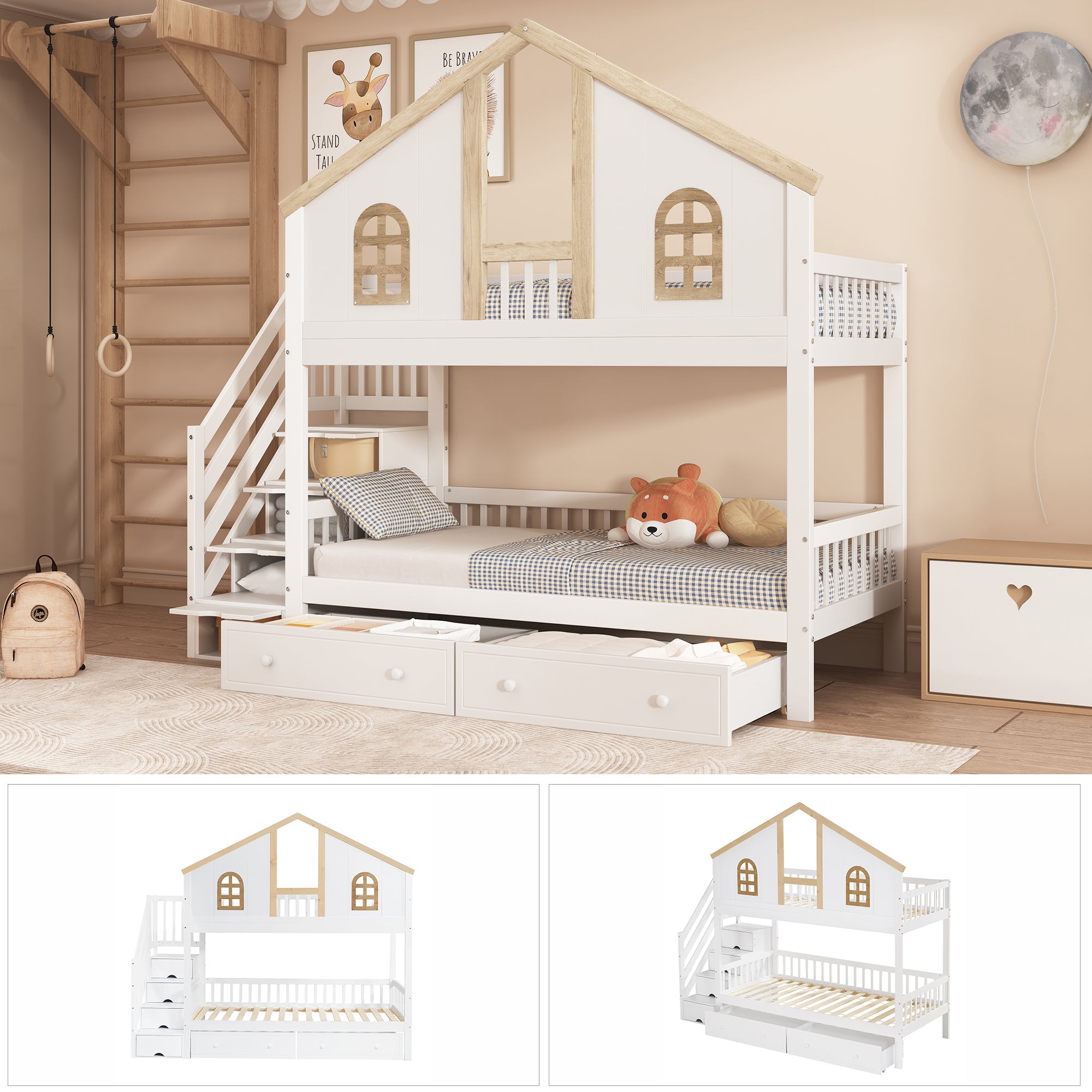 Logidon stapelbed kinderbed wit naturel 90x200 cm met raam