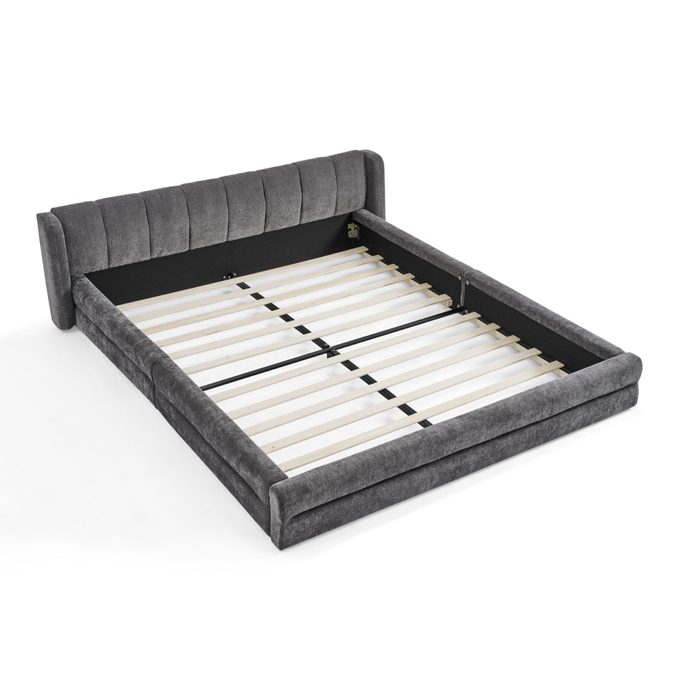 Logidon tweepersoonsbed 140x200 cm donkergrijs chenille met rugleuning