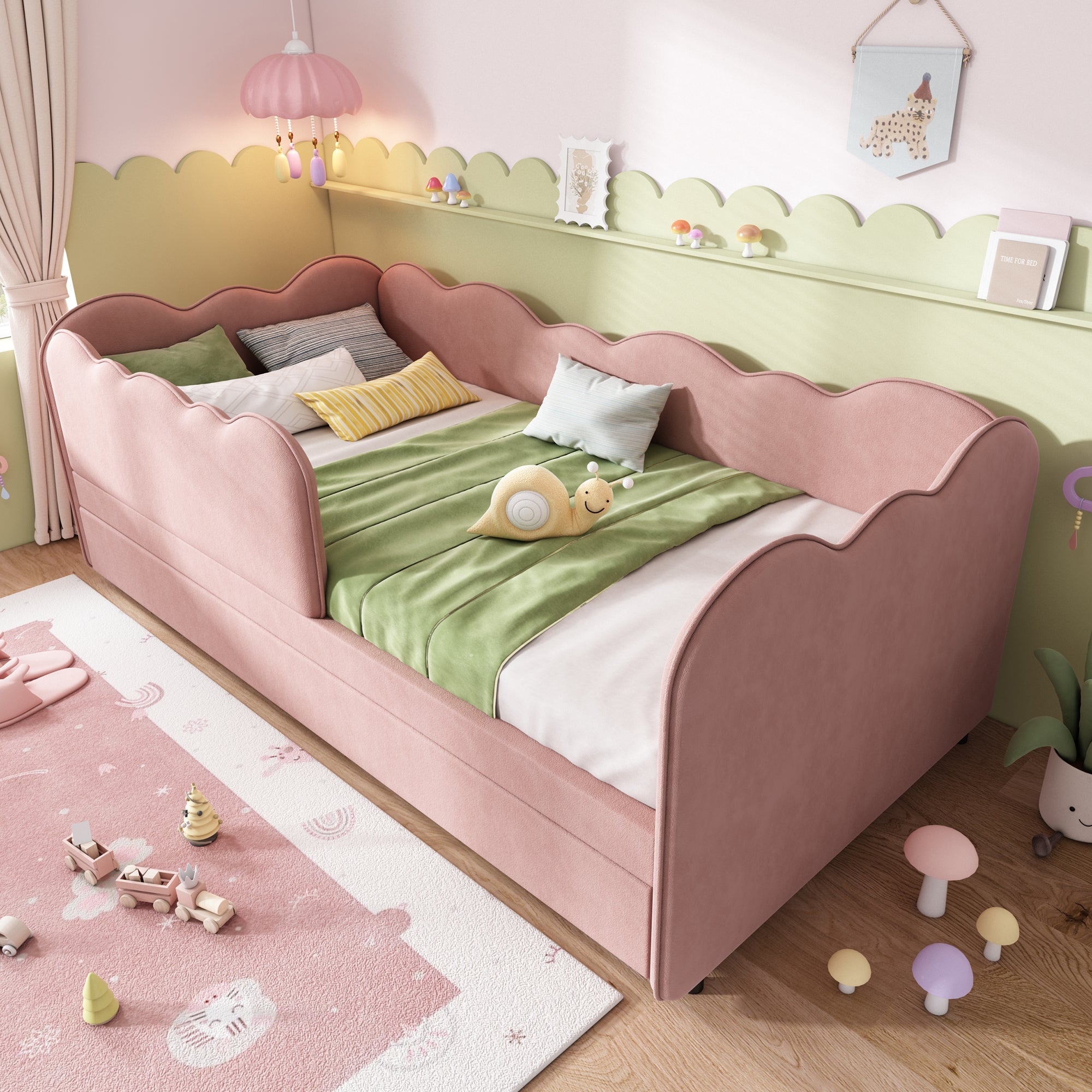 Logidon gestoffeerd dagbed 90x190 roze met uitschuifbaar bed