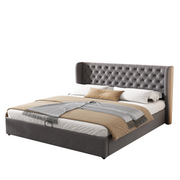 Logidon gestoffeerd bed oorvorm fluweel grijs grote knoopnaden 180x200