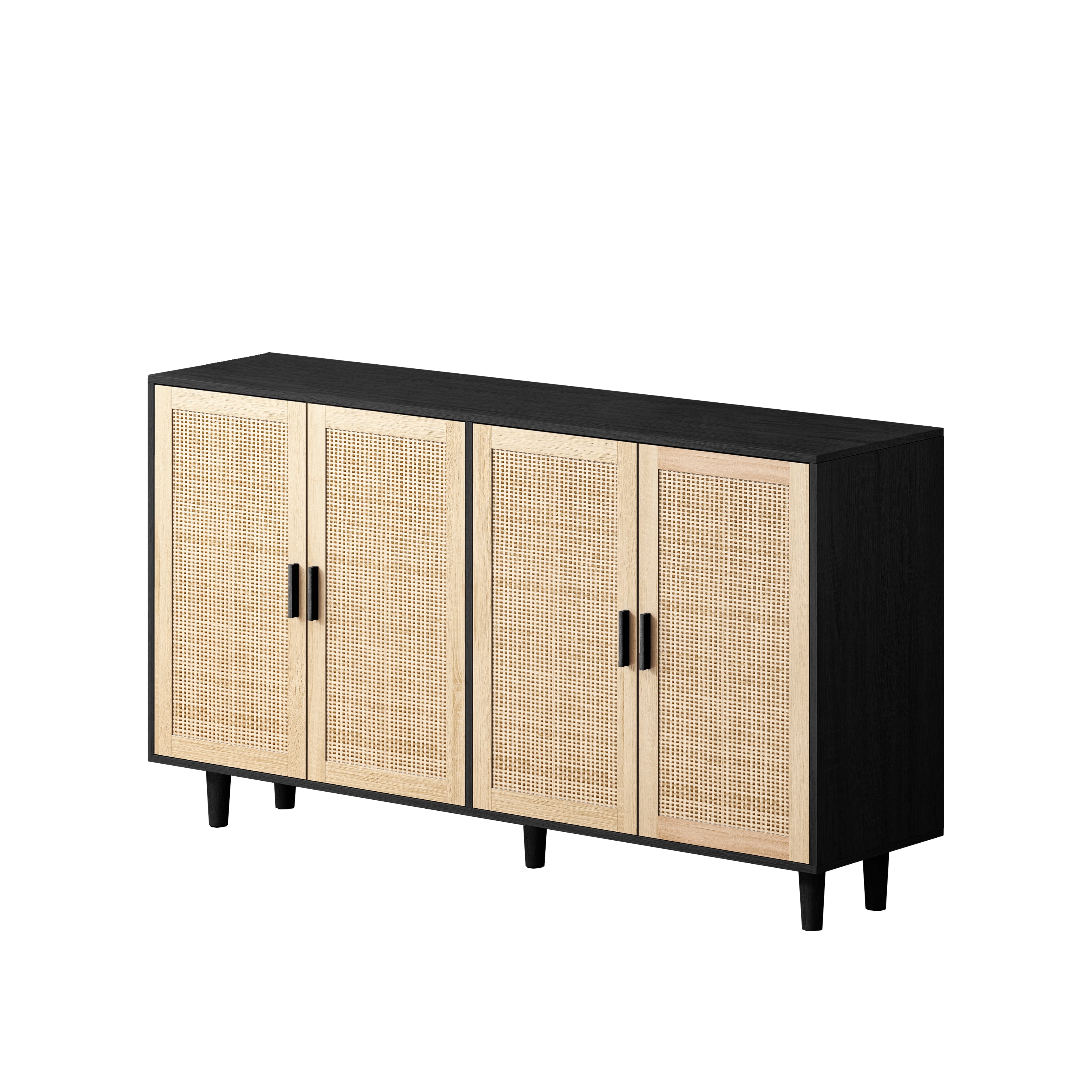 Logidon 158 cm elegante rotan opbergkast met 4 deuren zwart